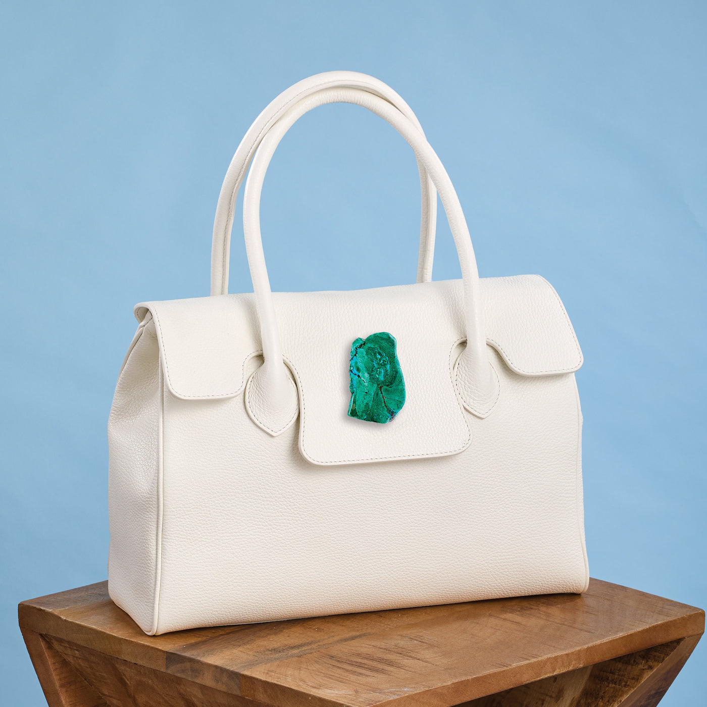 Ivory Florentine Leather Tote With Green Apatite