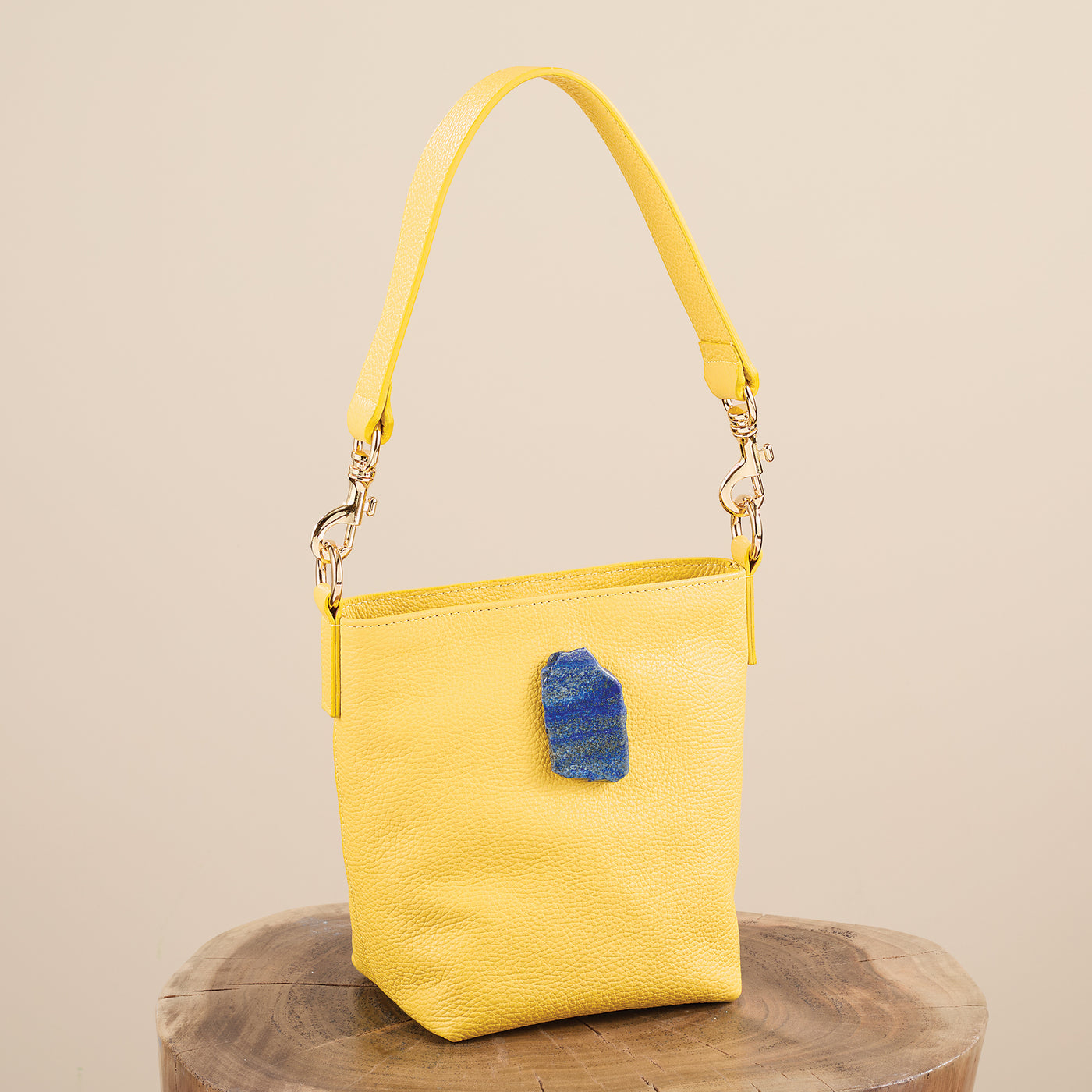 Liguria Italian Leather Shoulder Bag With Lapis Lazuli