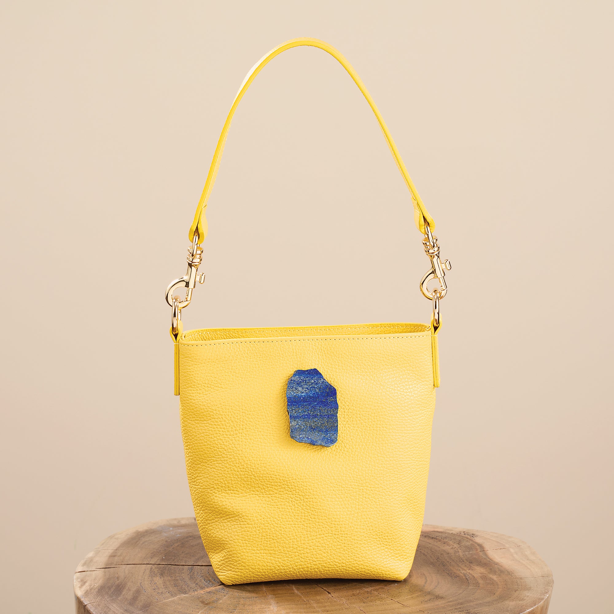 Liguria Italian Leather Shoulder Bag With Lapis Lazuli