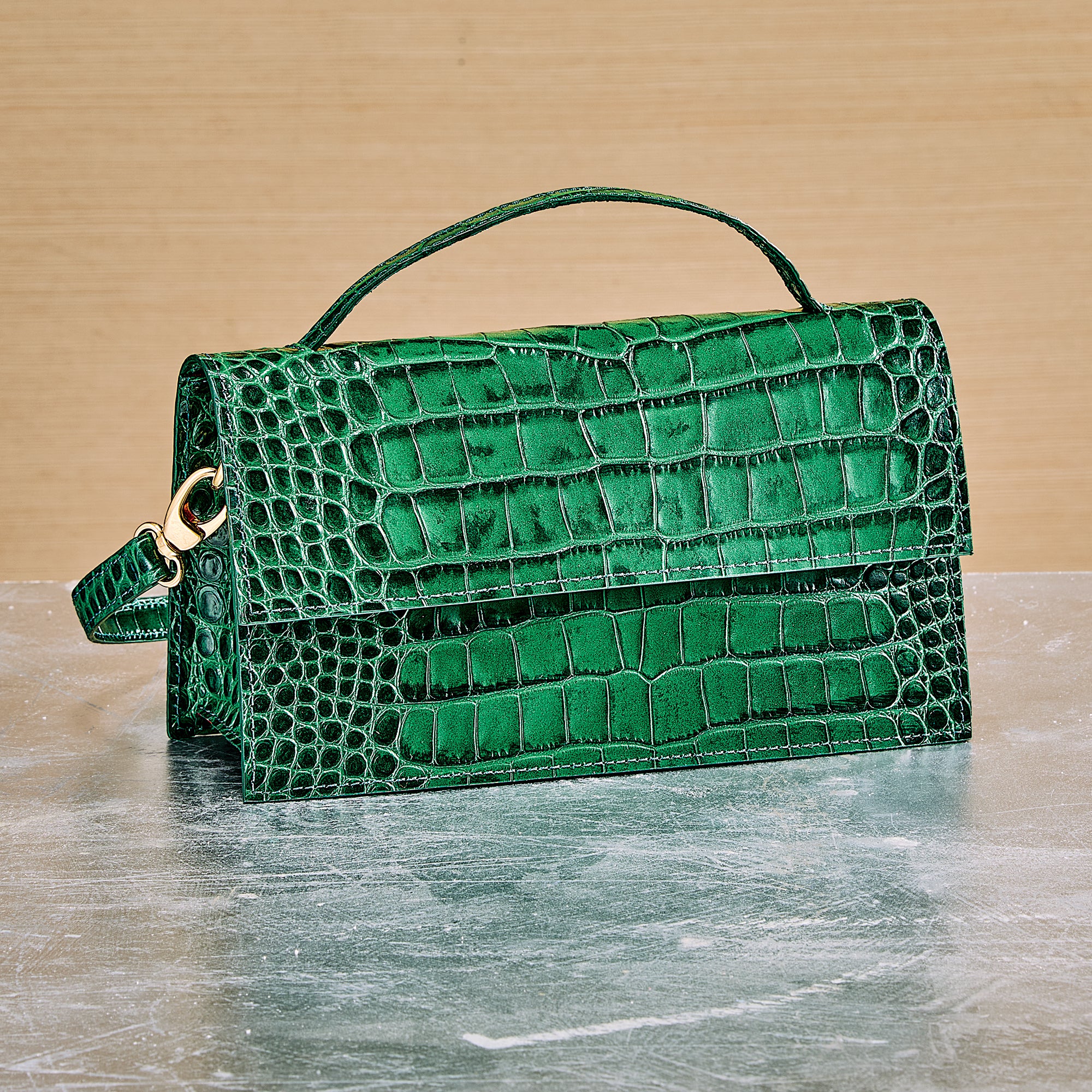 Cefalu Emerald Florentine Leather Croco Crossbody