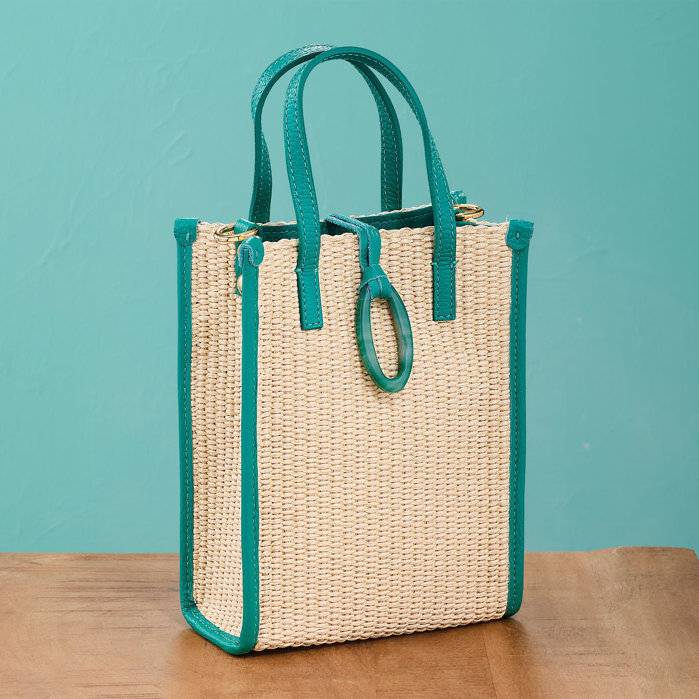 Turin Straw Mini Tote With Green Agate