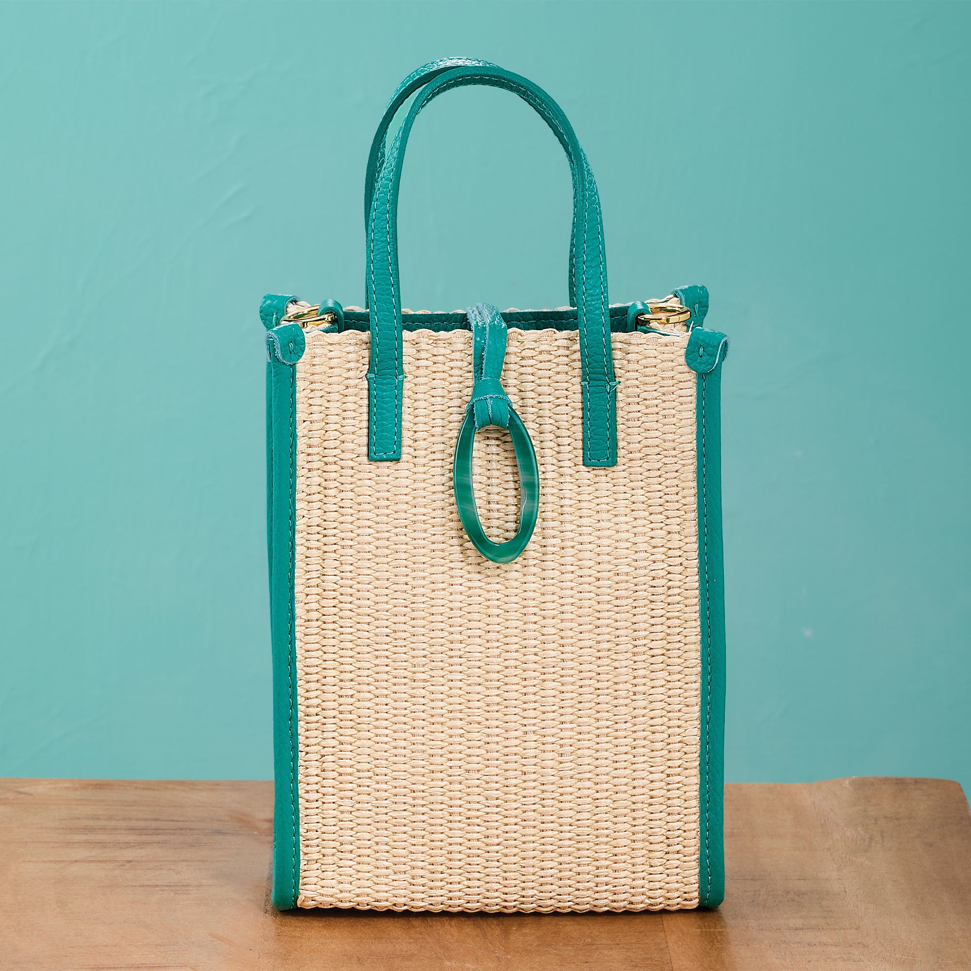 Turin Straw Mini Tote With Green Agate