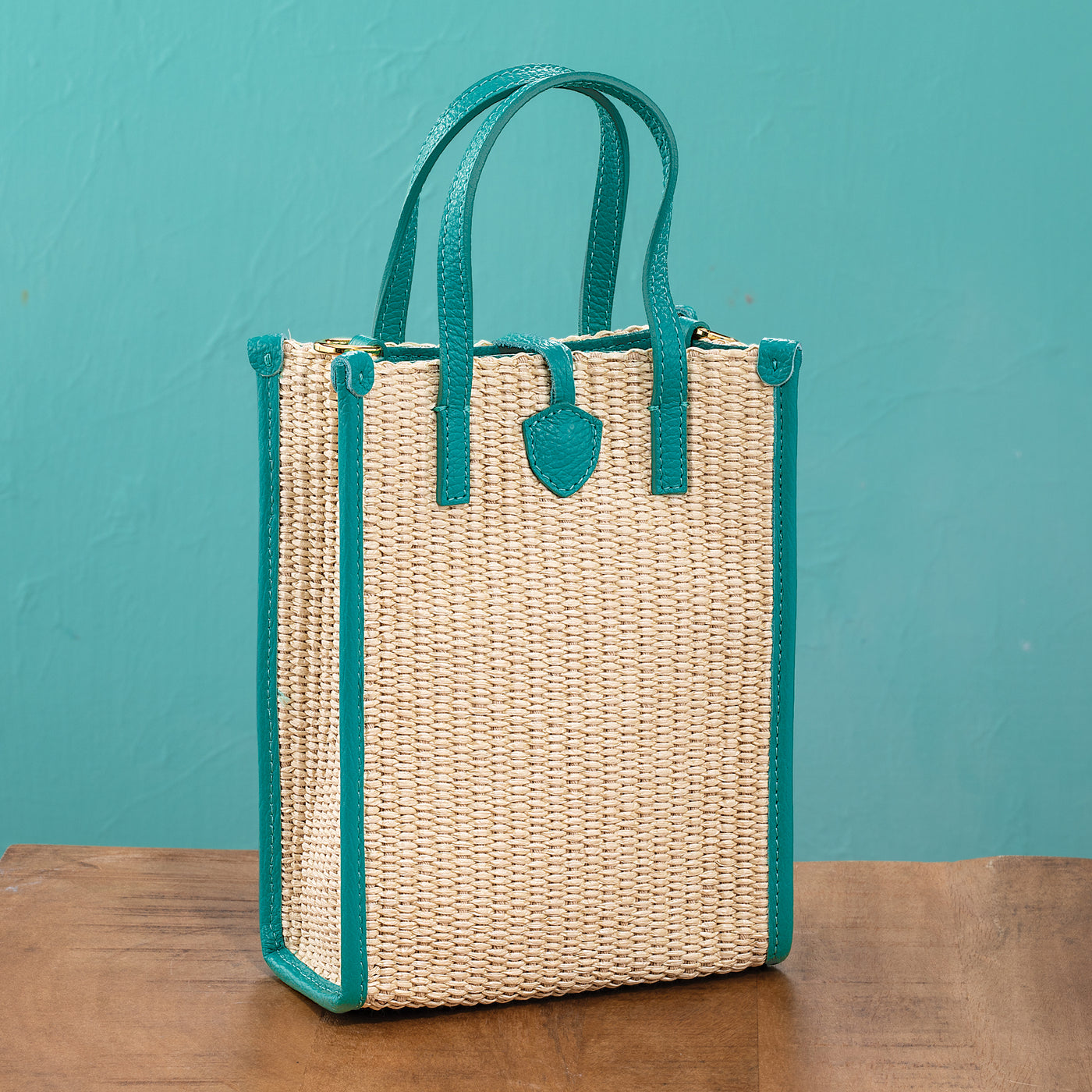 Turin Straw Mini Tote With Green Agate