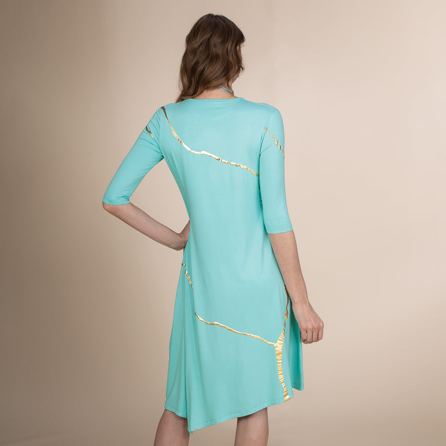 Kintsugi-Inspired Aqua Dress