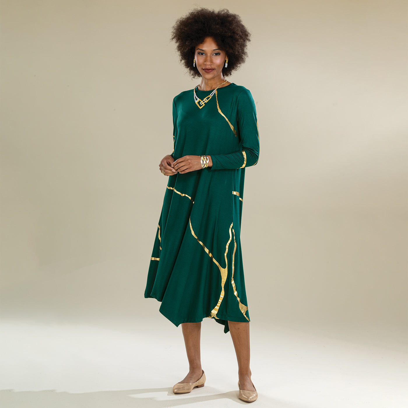 Kintsugi Inspired Pine Green Dress