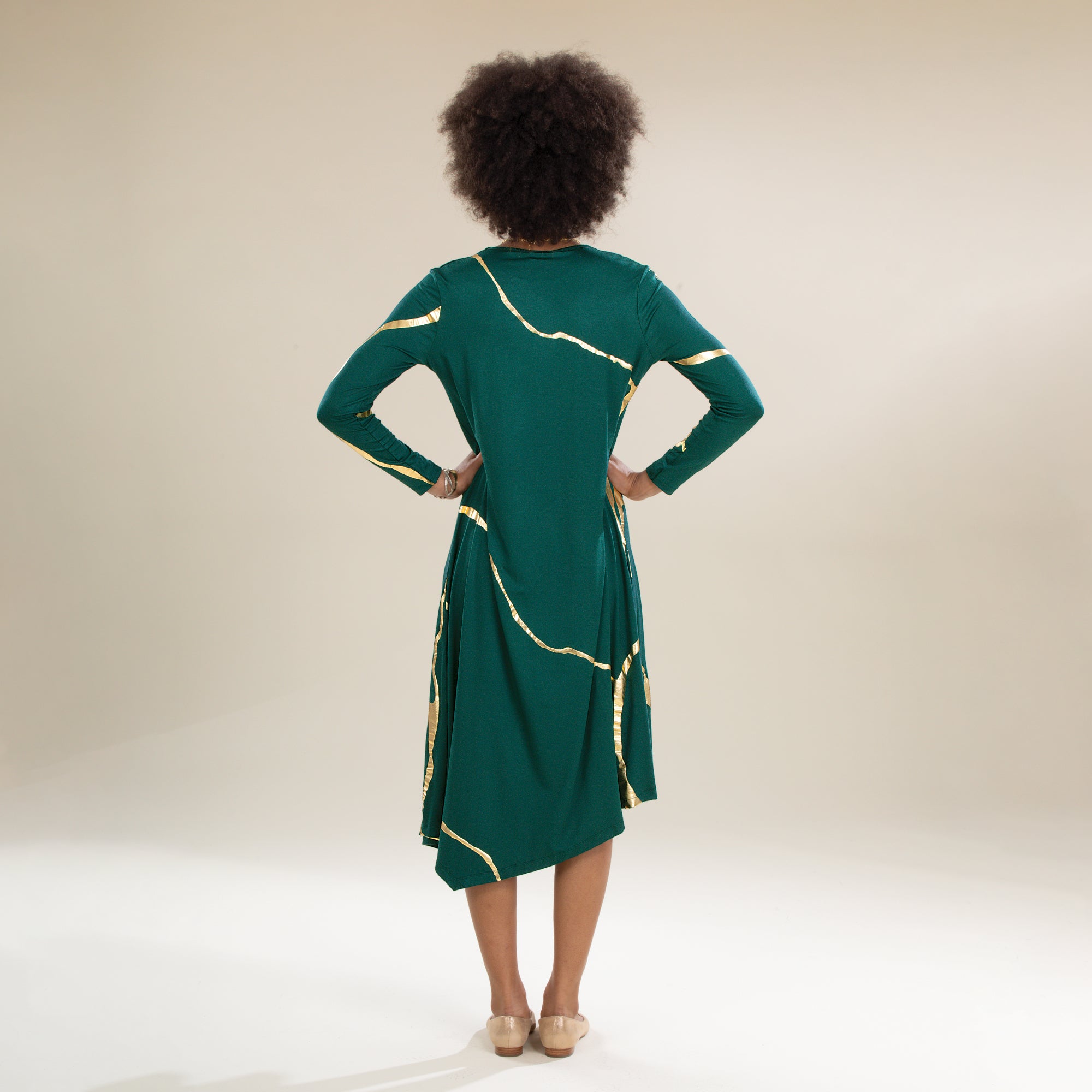 Kintsugi Inspired Pine Green Dress