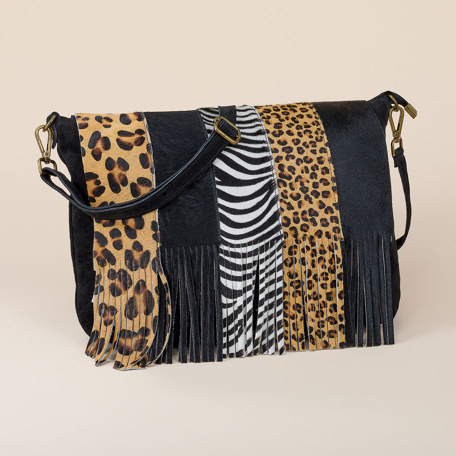 Bassano Animal Print Italian Suede Crossbody