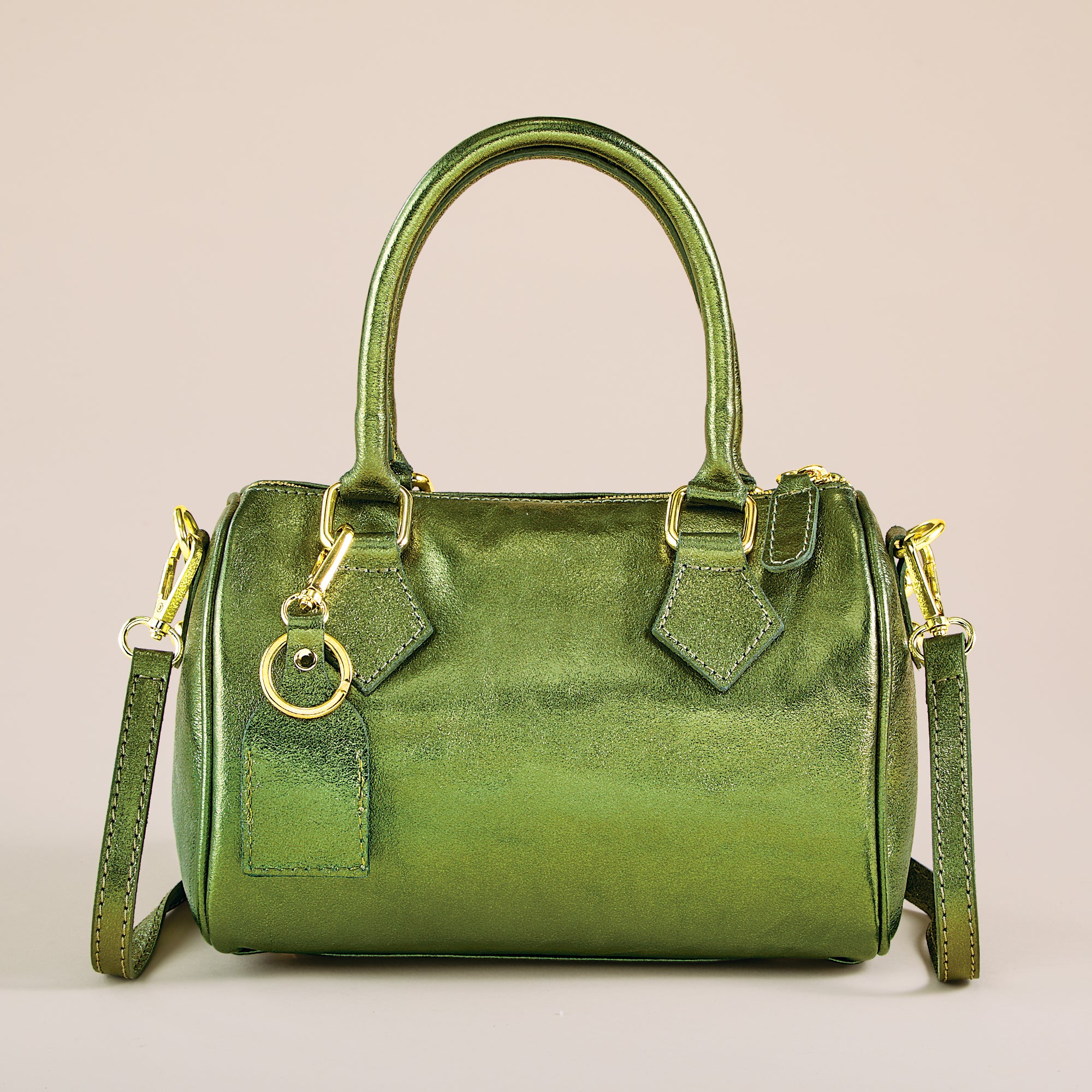 Ortona Italian Leather Metallic Green Bowler Bag