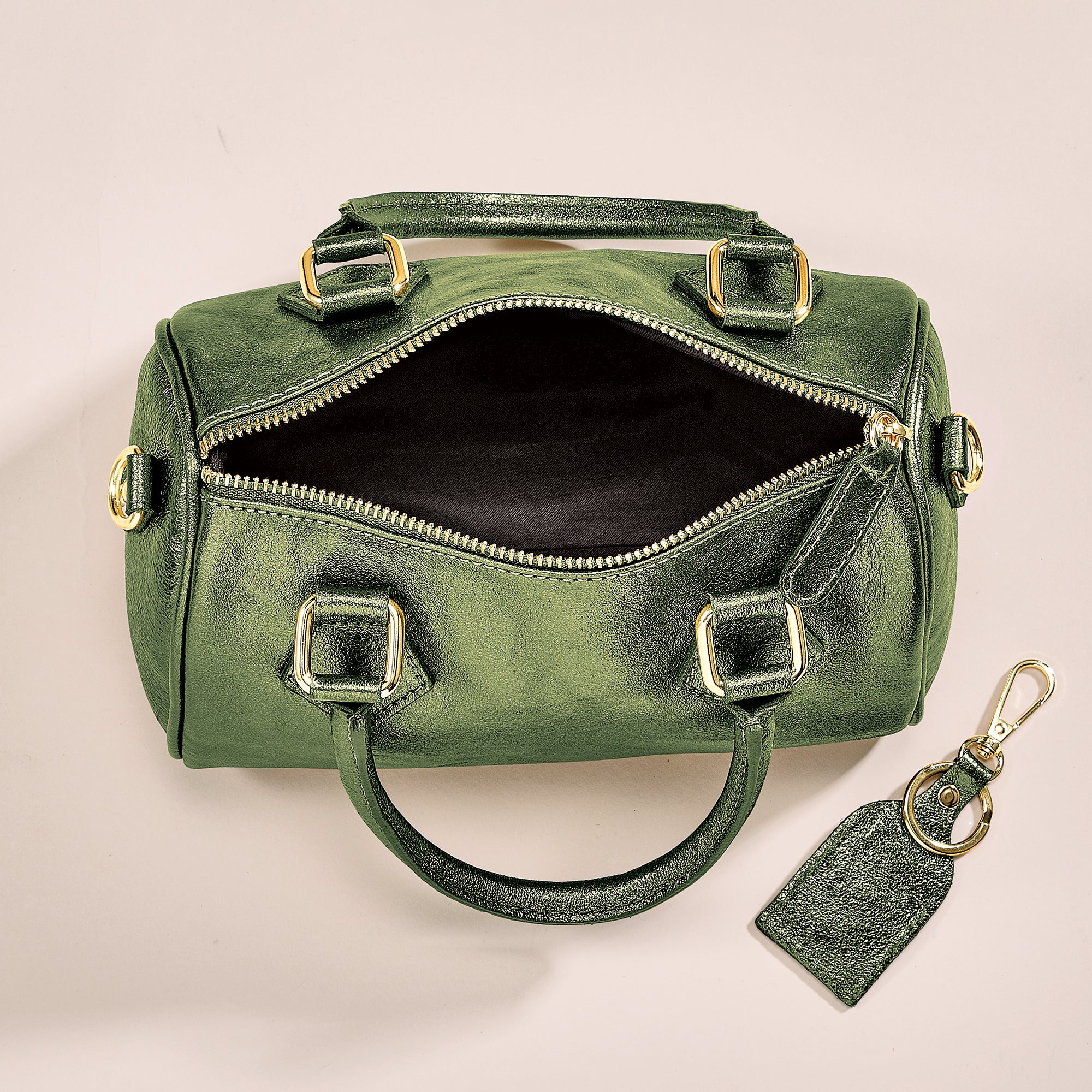 Ortona Italian Leather Metallic Green Bowler Bag