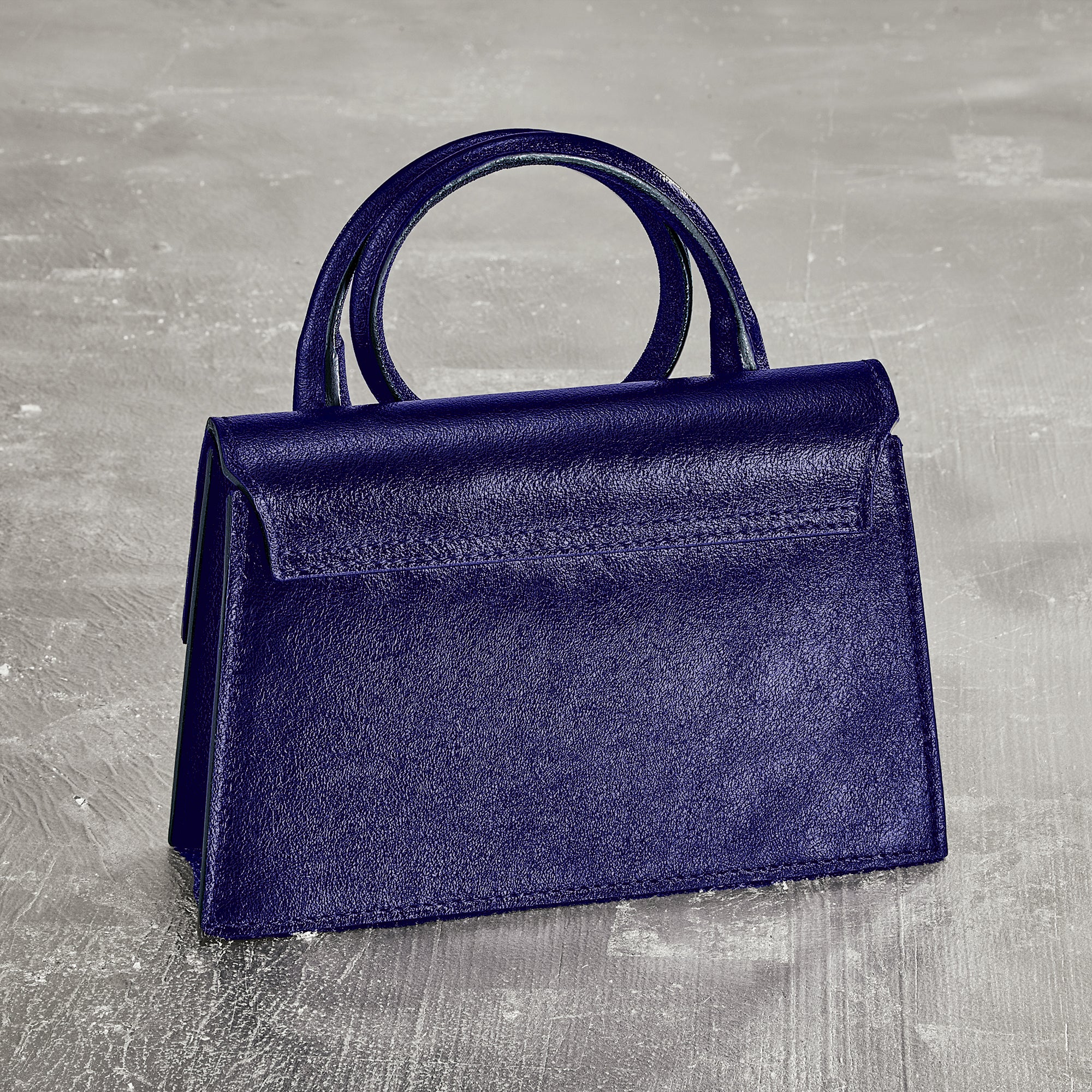 Carloforte Metallic Blue Italian Leather Mini Tote