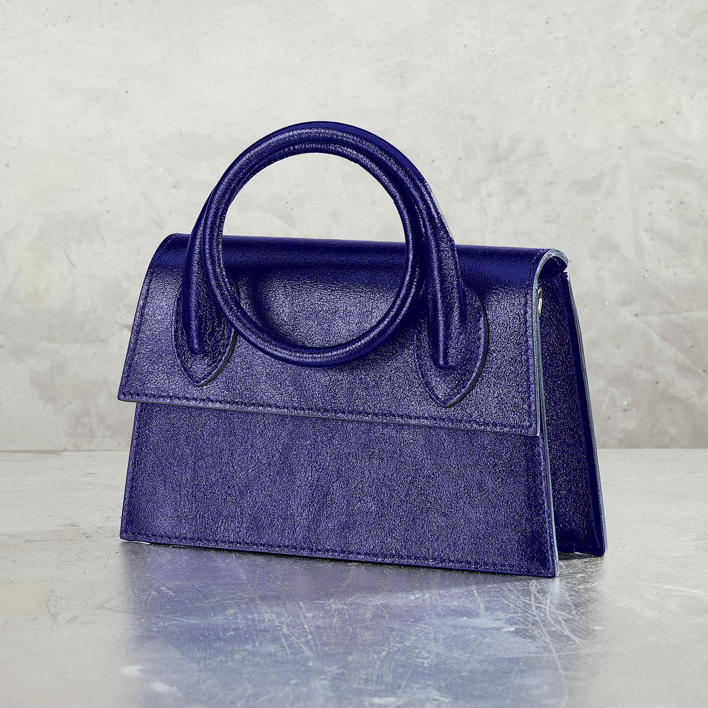 Carloforte Metallic Blue Italian Leather Mini Tote