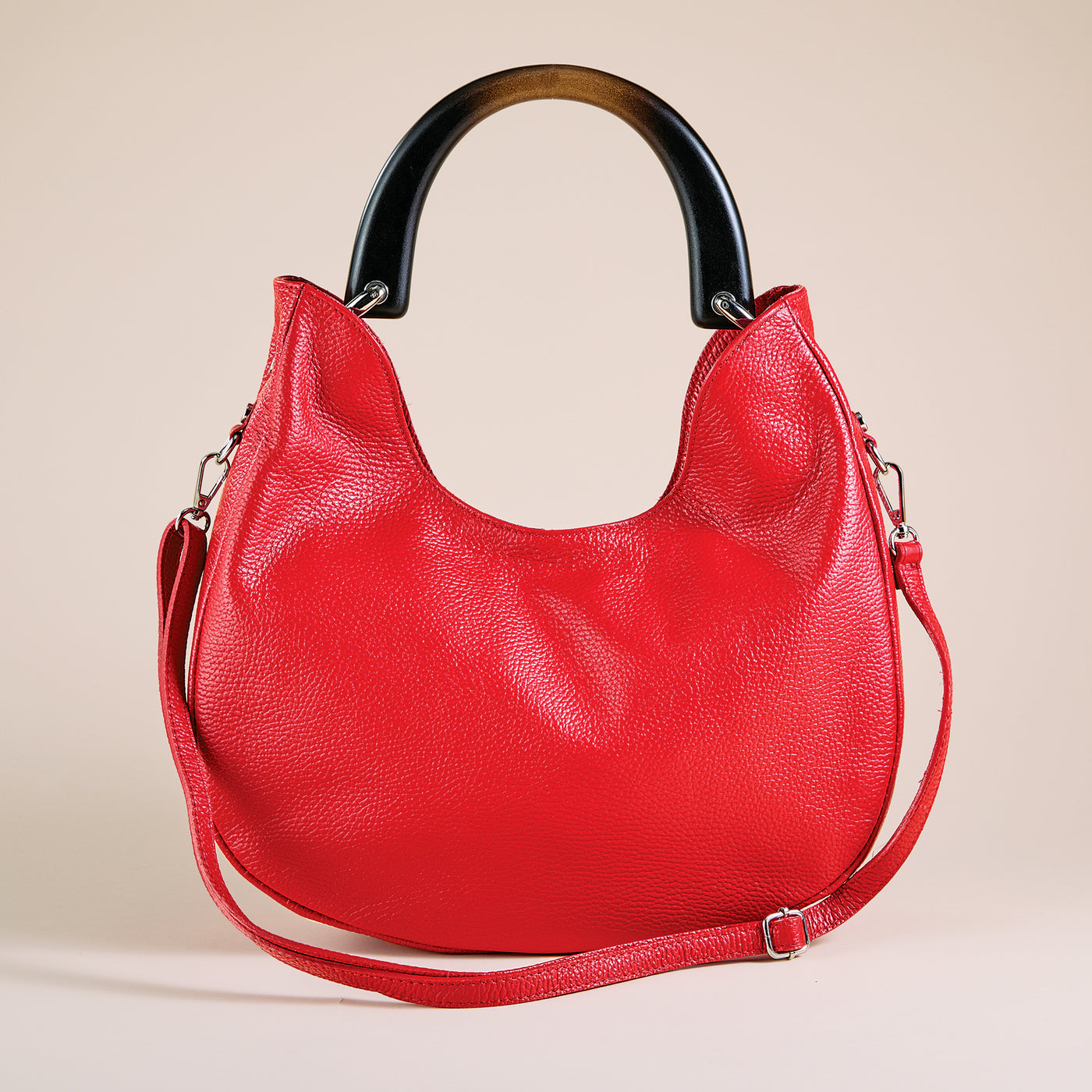 Teramo Italian Leather Red Baguette Bag