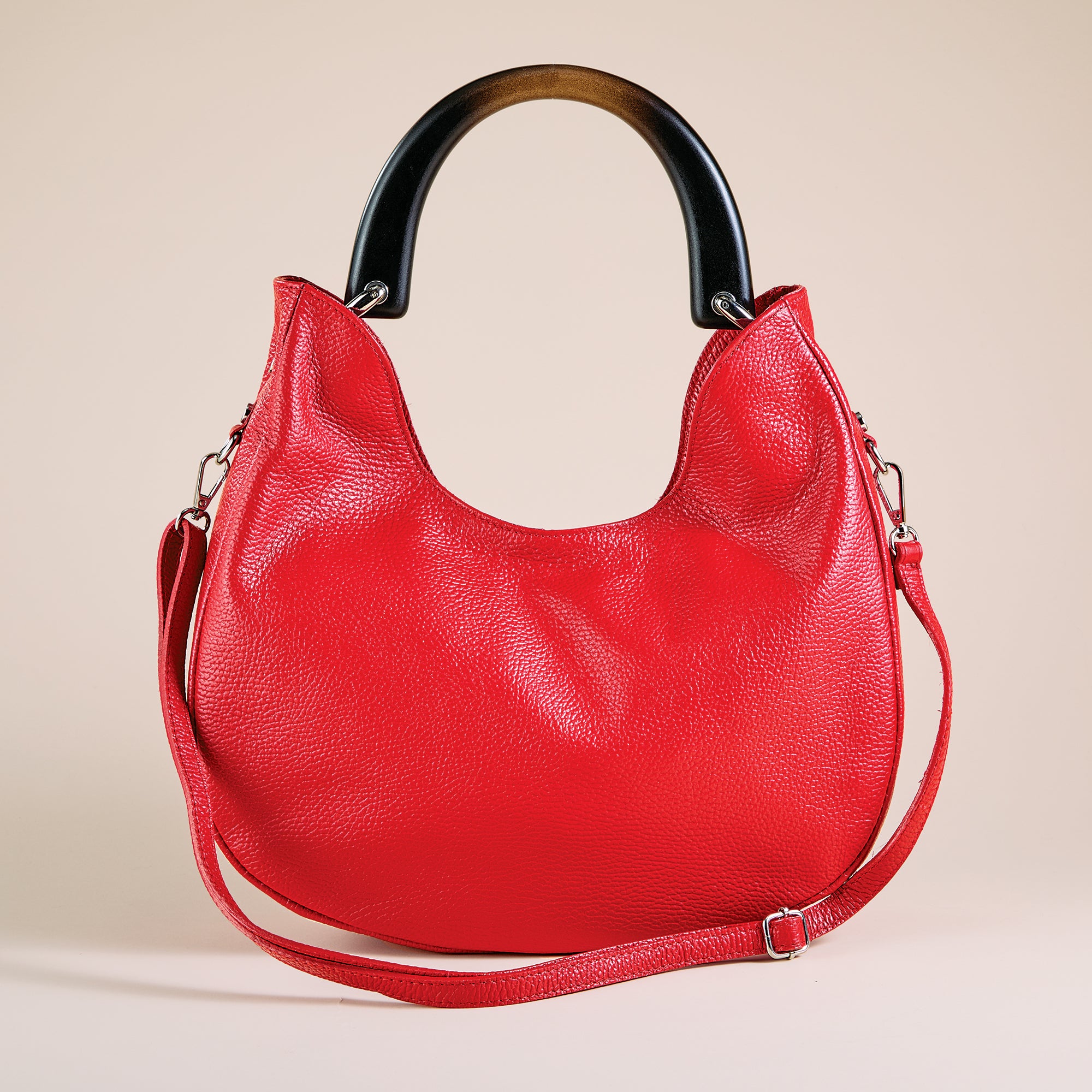 Teramo Italian Leather Red Baguette Bag