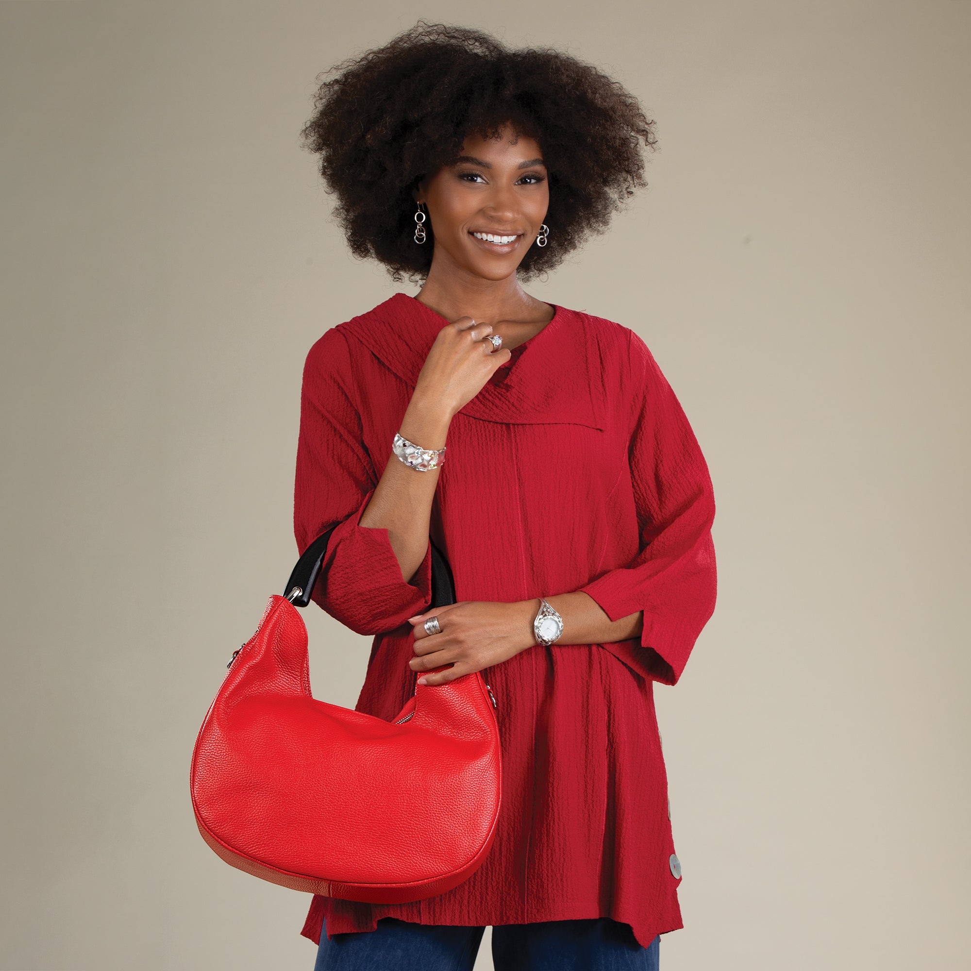 Teramo Italian Leather Red Baguette Bag