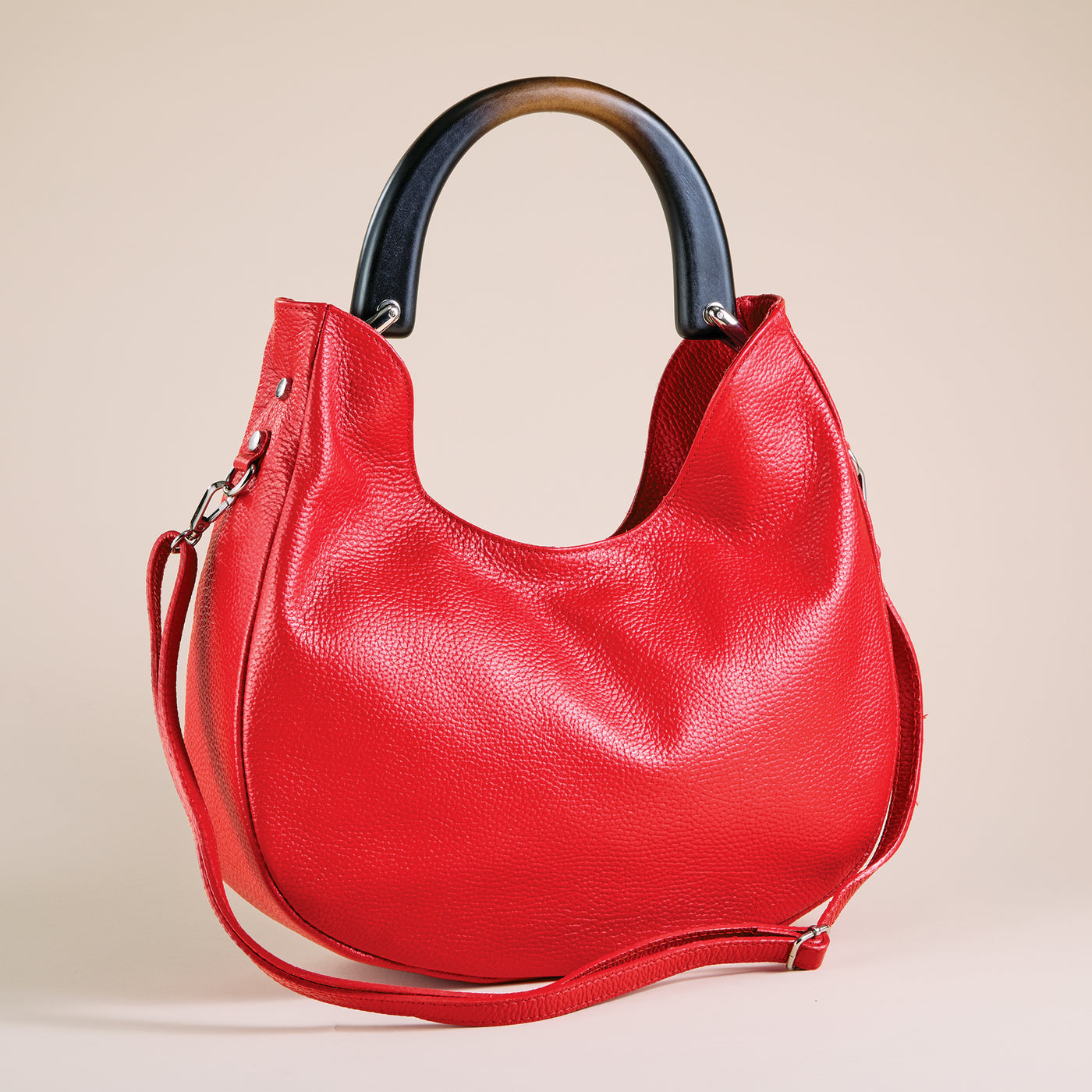 Teramo Italian Leather Red Baguette Bag