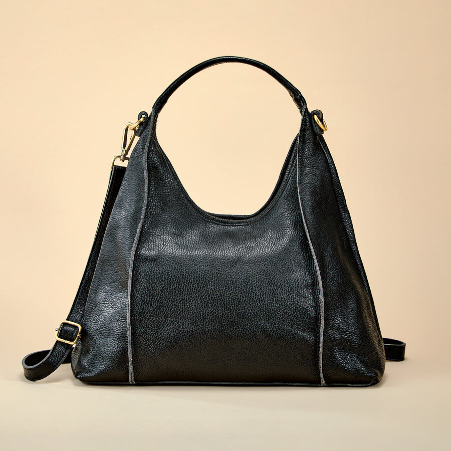 Portici Italian Black Leather Shopper Tote