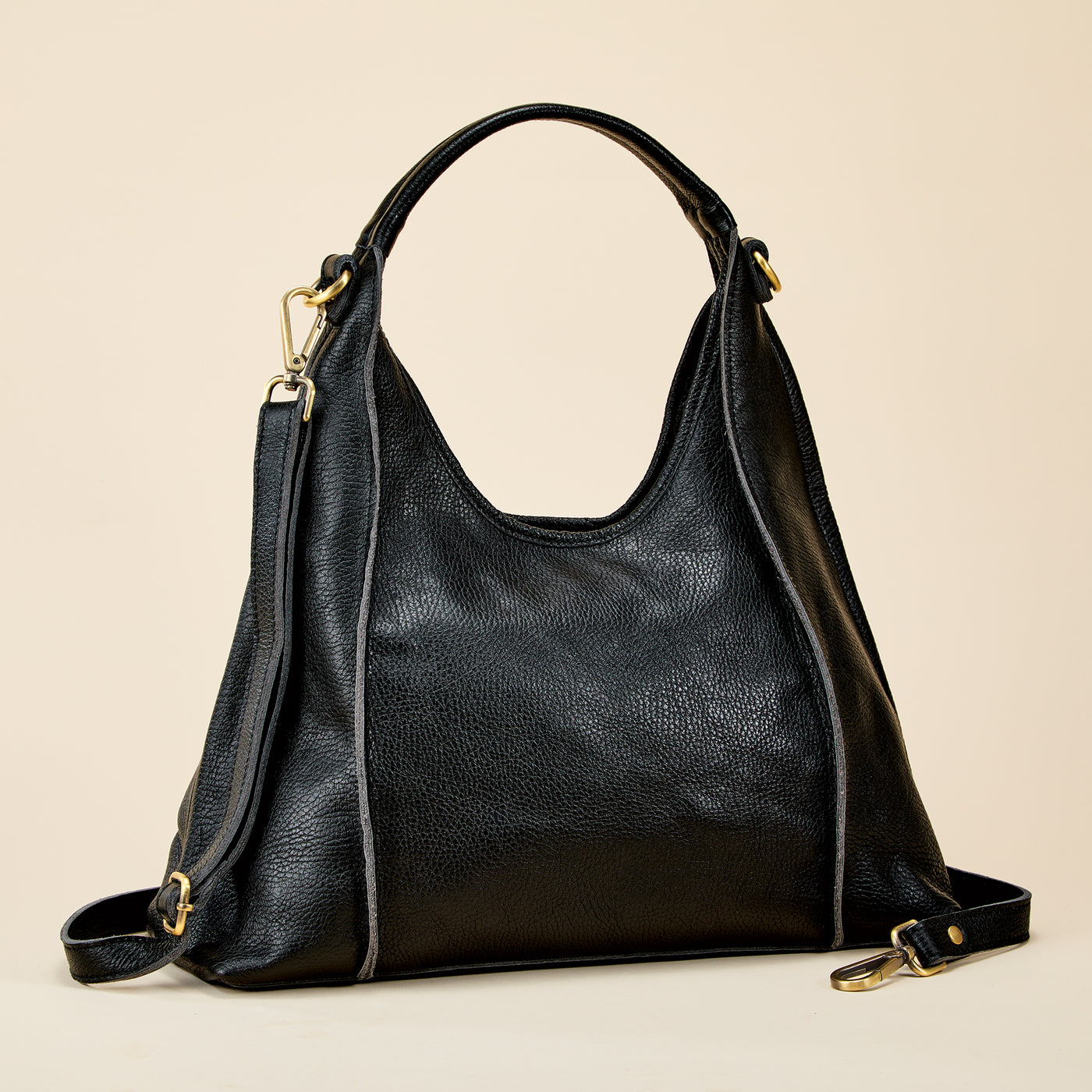 Portici Italian Black Leather Shopper Tote