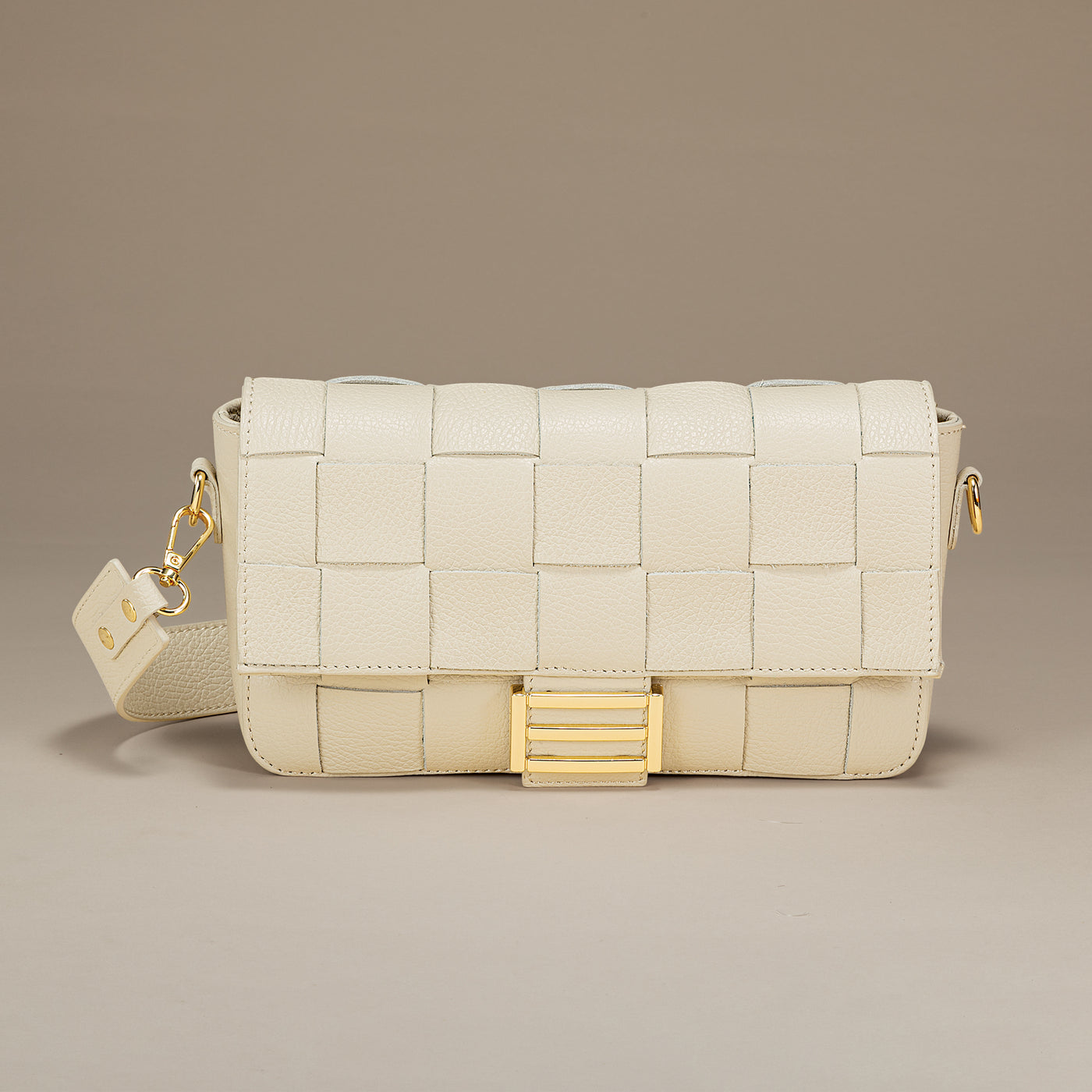 Cosenza Italian Leather Ivory Woven Shoulder Bag