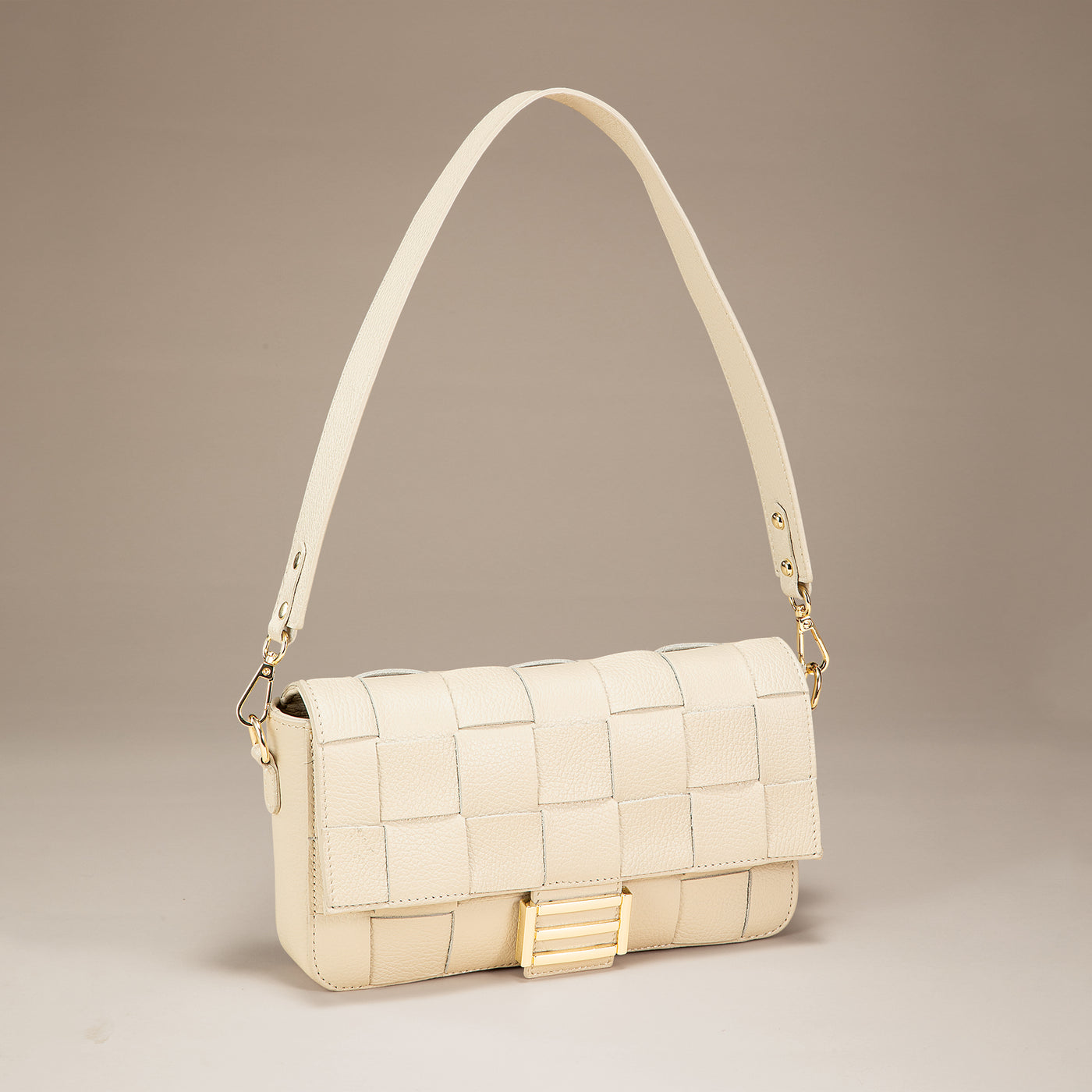 Cosenza Italian Leather Ivory Woven Shoulder Bag