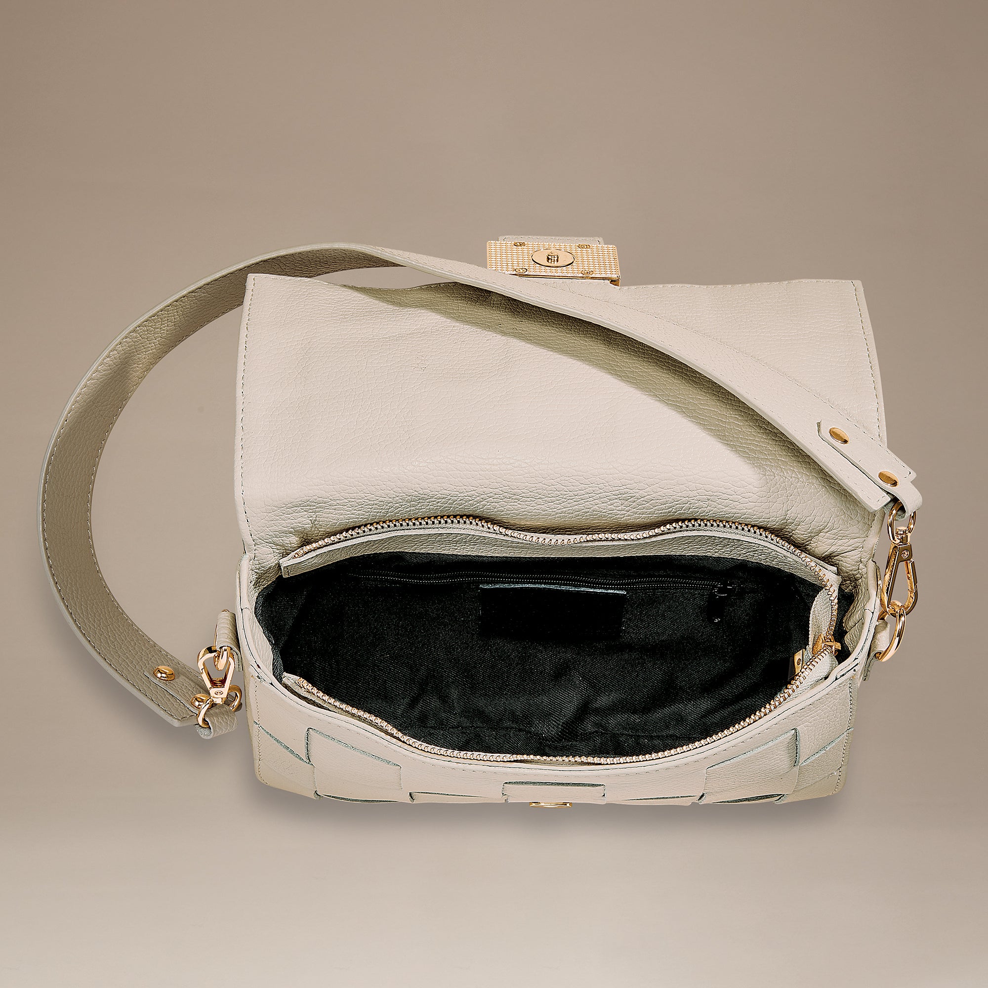 Cosenza Italian Leather Ivory Woven Shoulder Bag