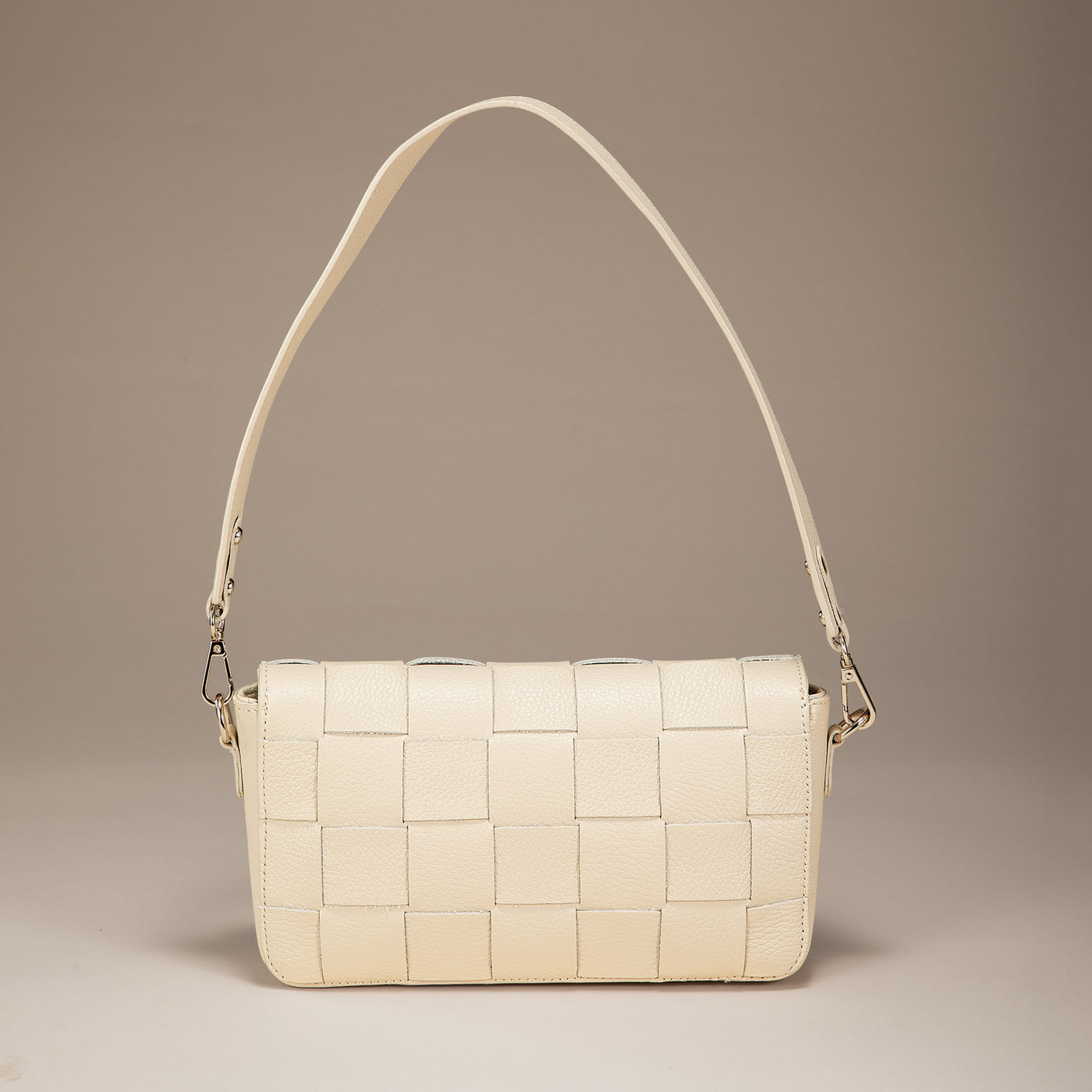 Cosenza Italian Leather Ivory Woven Shoulder Bag