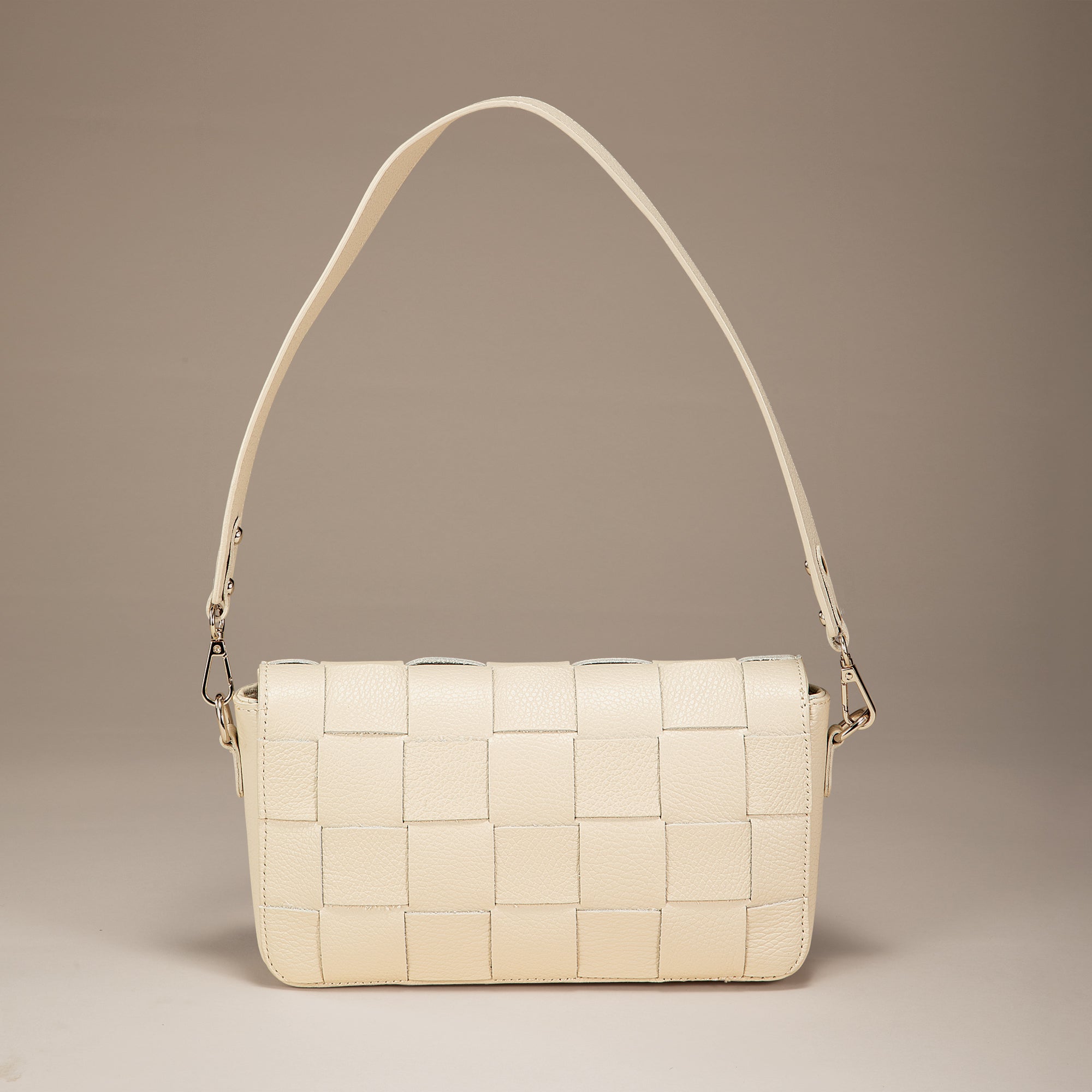 Cosenza Italian Leather Ivory Woven Shoulder Bag