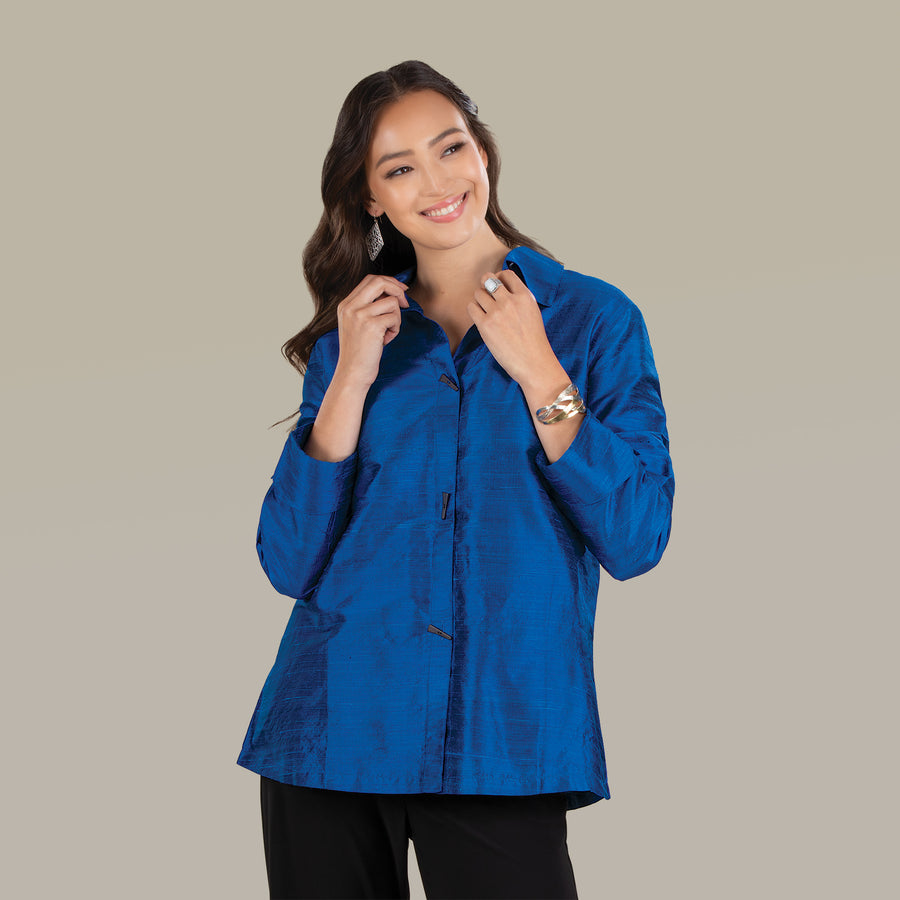 Cobalt Silk Cocktail Blouse