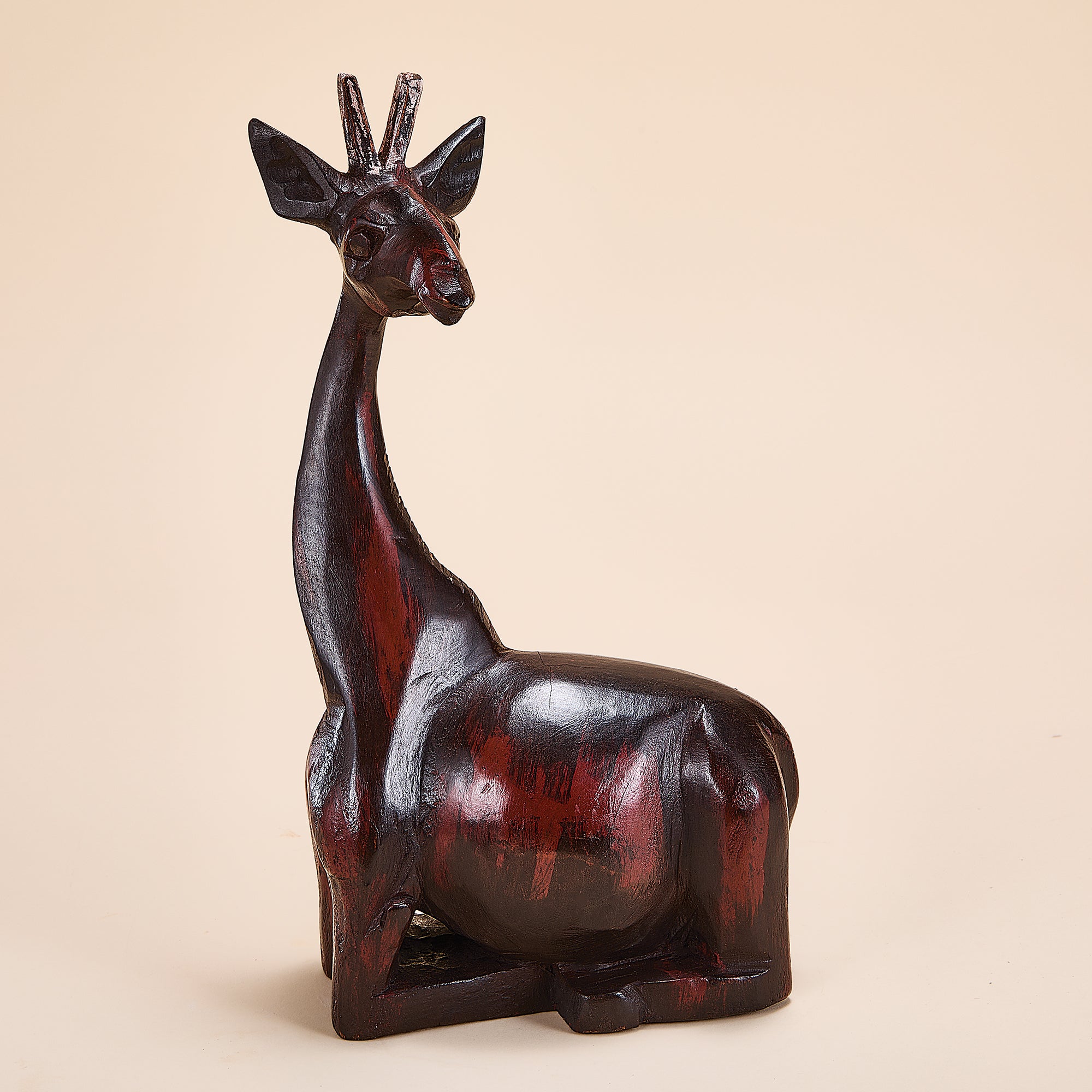 Gentle Giraffe Hand-Carved Wood Sculpture