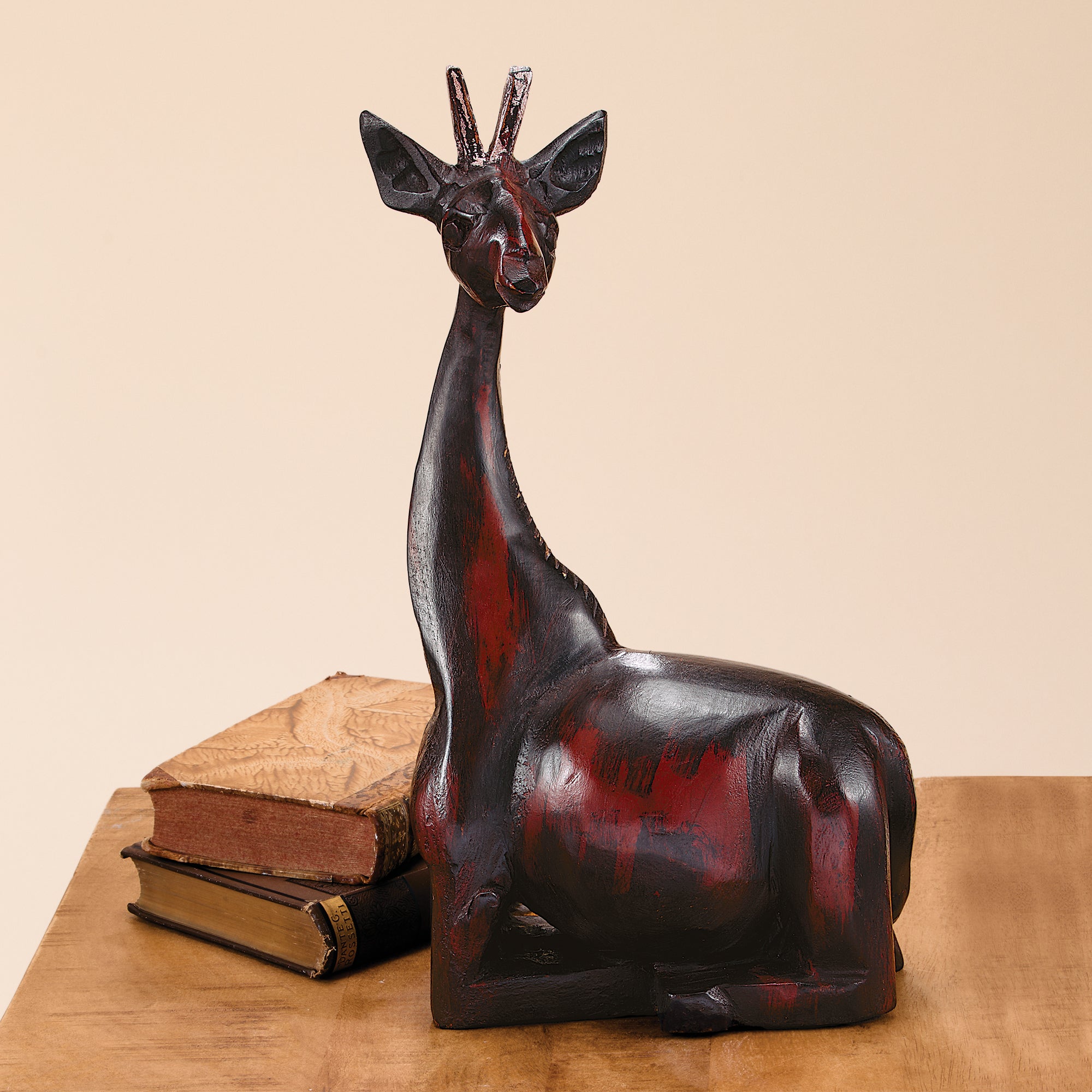 Gentle Giraffe Hand-Carved Wood Sculpture