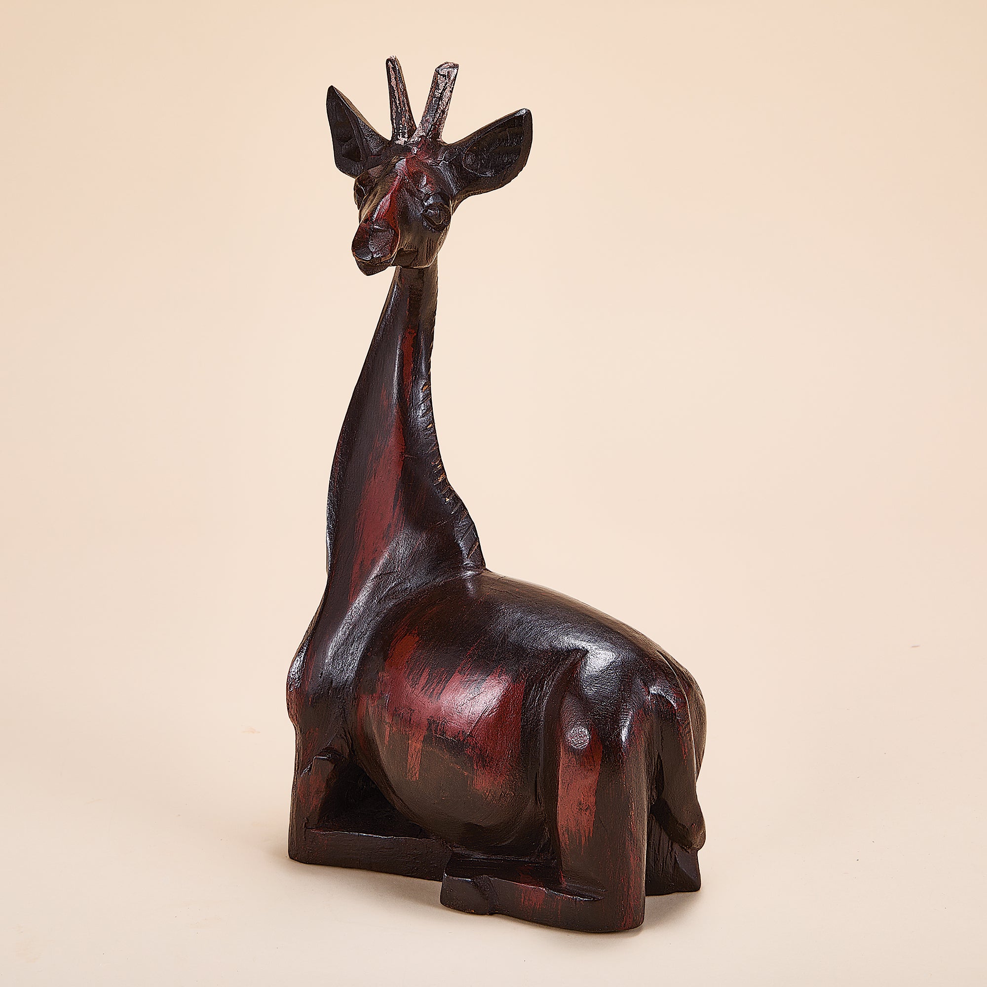 Gentle Giraffe Hand-Carved Wood Sculpture