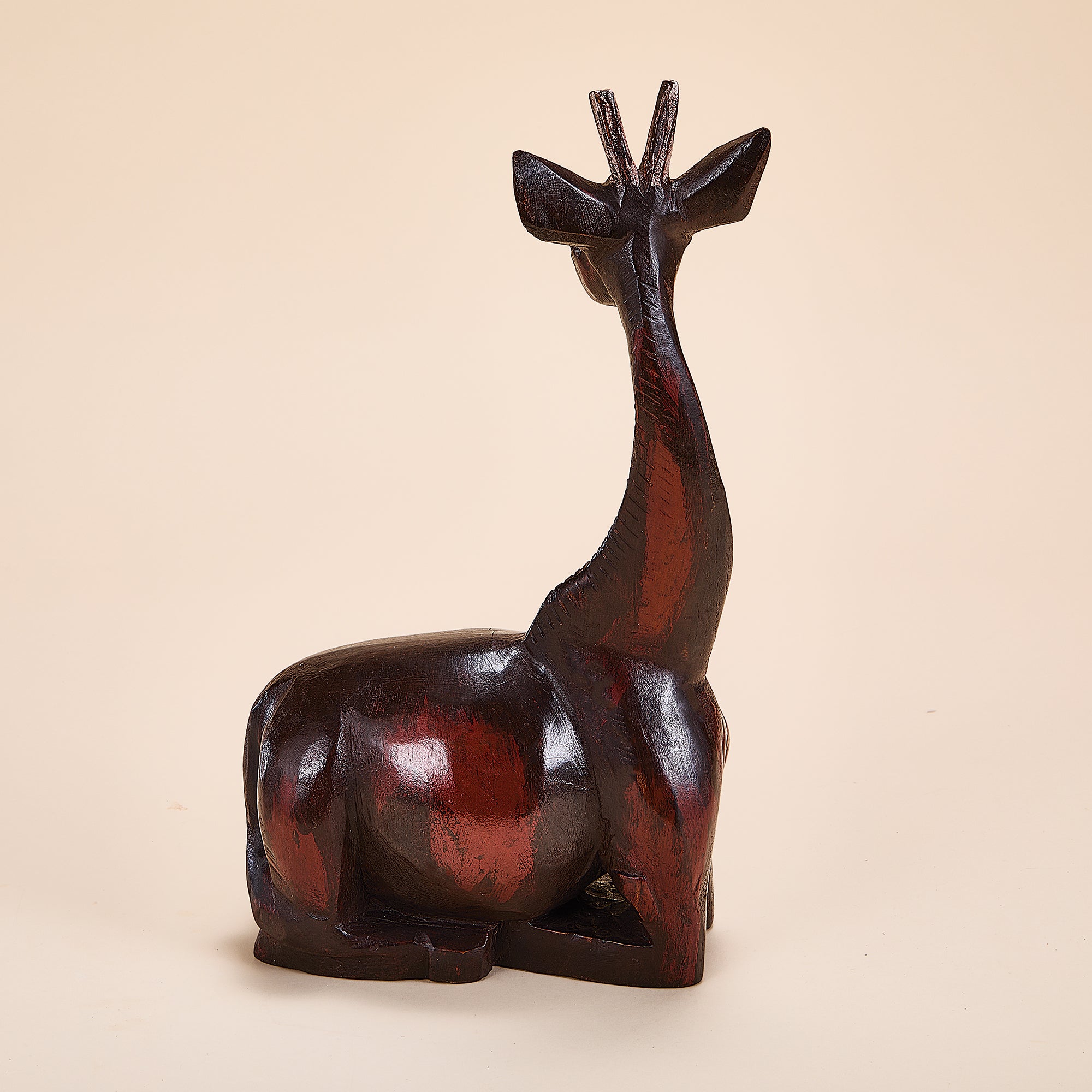 Gentle Giraffe Hand-Carved Wood Sculpture