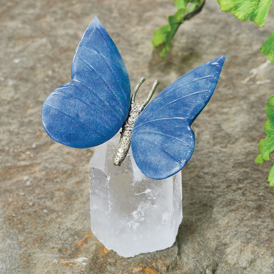 Blue & White Quartz Morpho Butterfly Sculpture