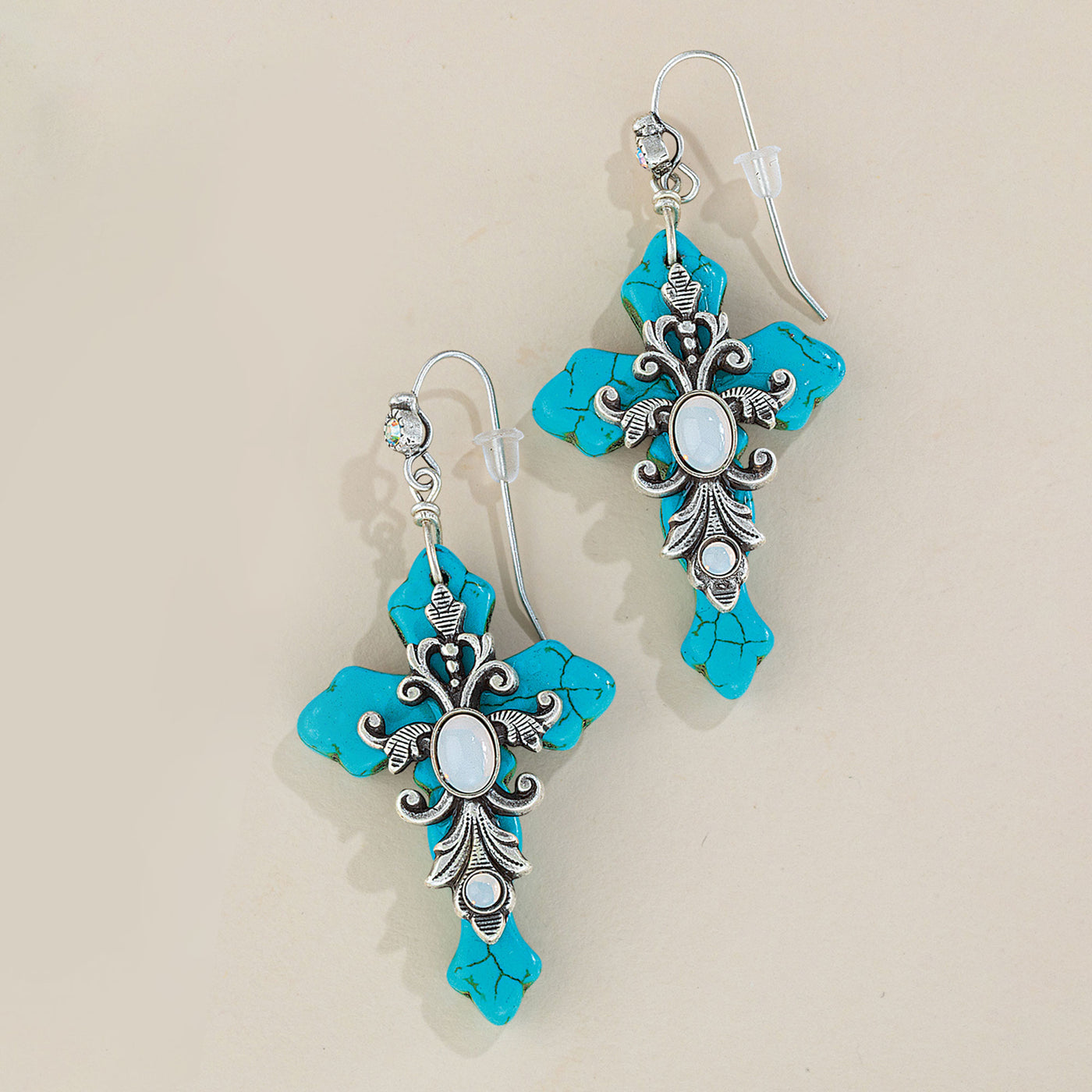 Southwest Love Fleur De Lis Turquoise Cross Earrings