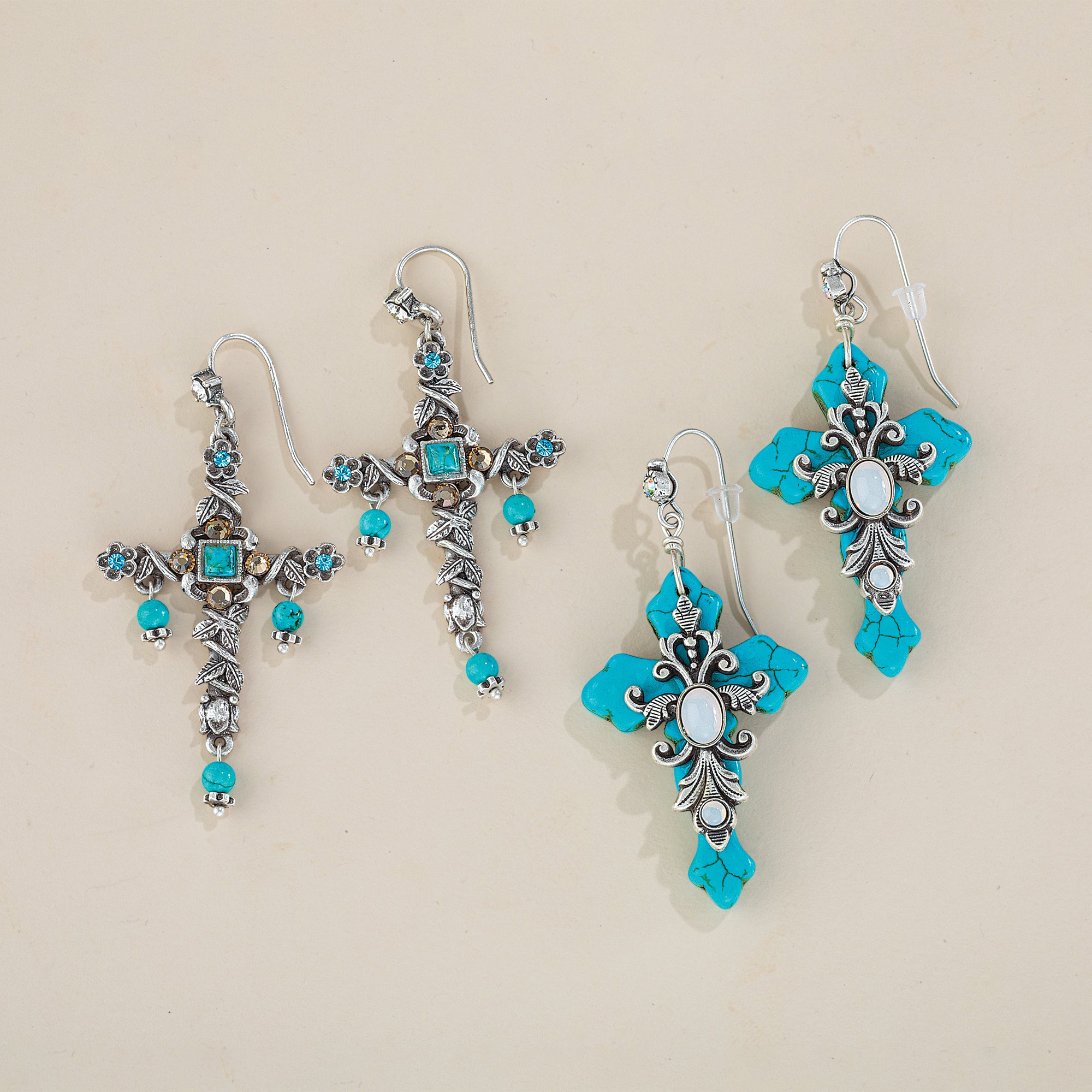 Southwest Love Fleur De Lis Turquoise Cross Earrings