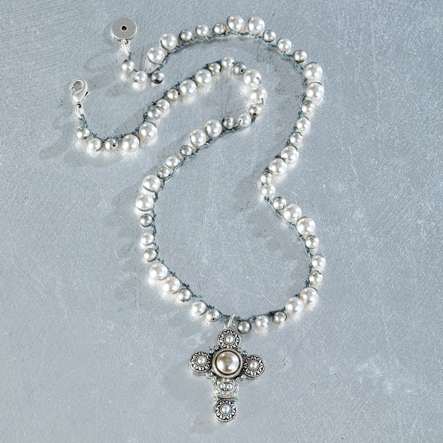 Charismatic Pearl Cross Necklace