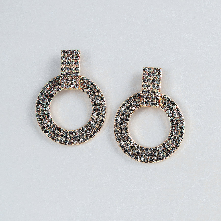 Pave Hematite Hoop Earrings