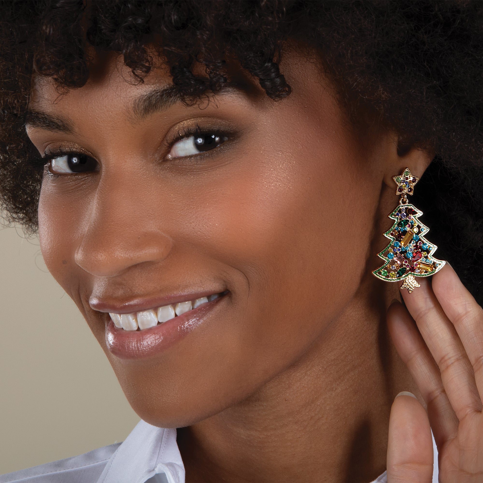 Crystal Encrusted Colorful Christmas Tree Earrings