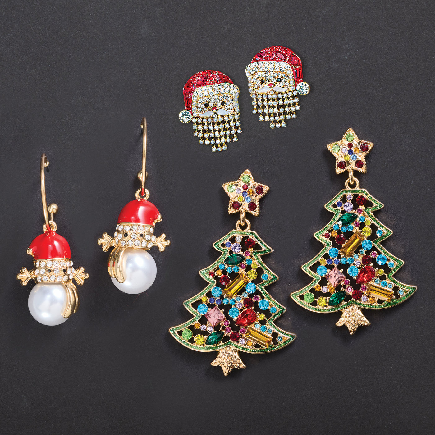 Crystal Encrusted Colorful Christmas Tree Earrings