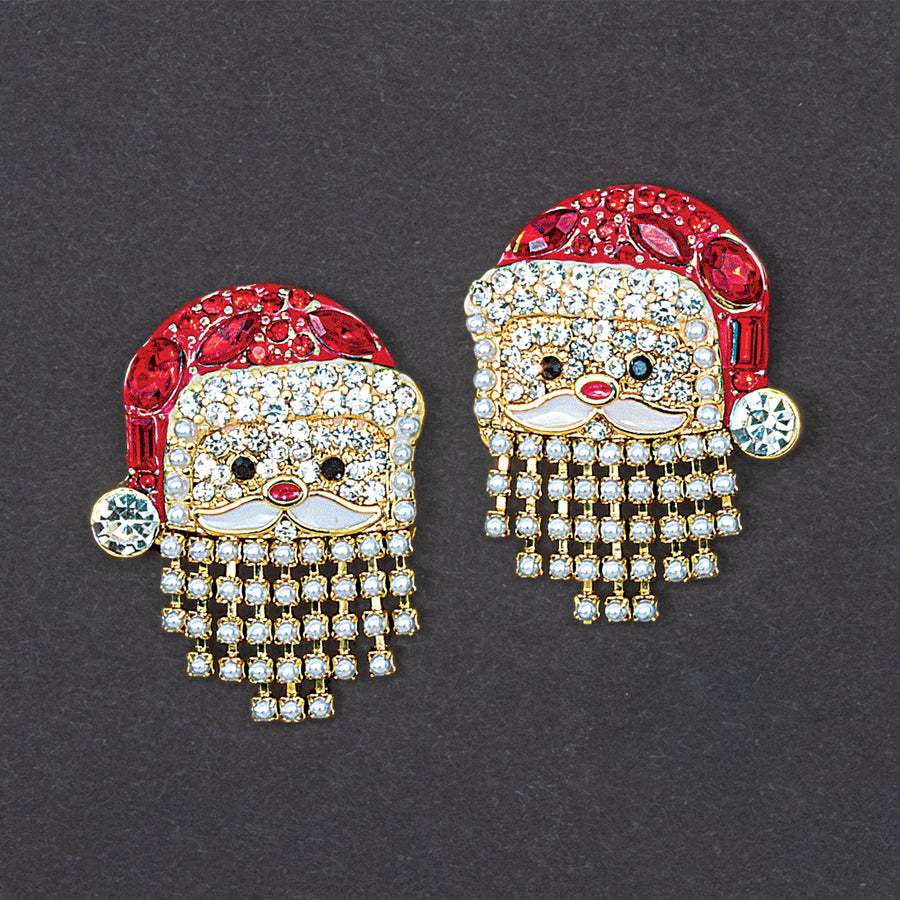 Hand-Beaded Sparkling Santa Earrings