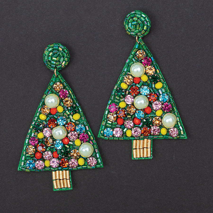 Hand-Beaded Twinkling Tree Earrings