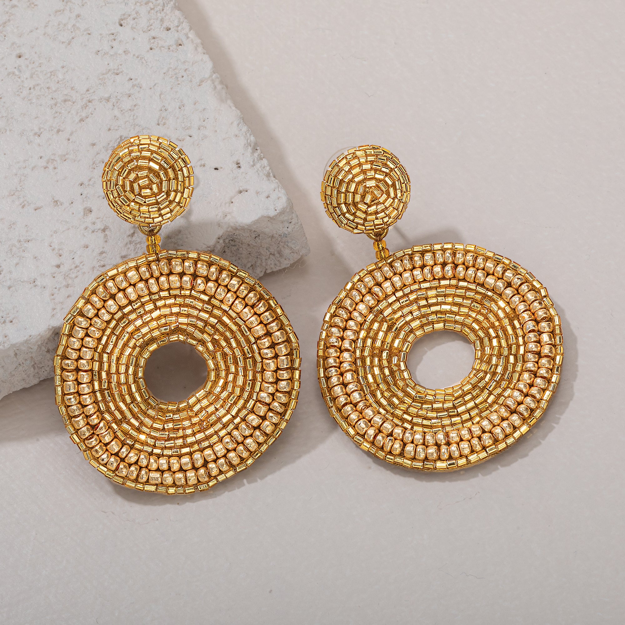 Hand-Beaded Golden Sun Earrings