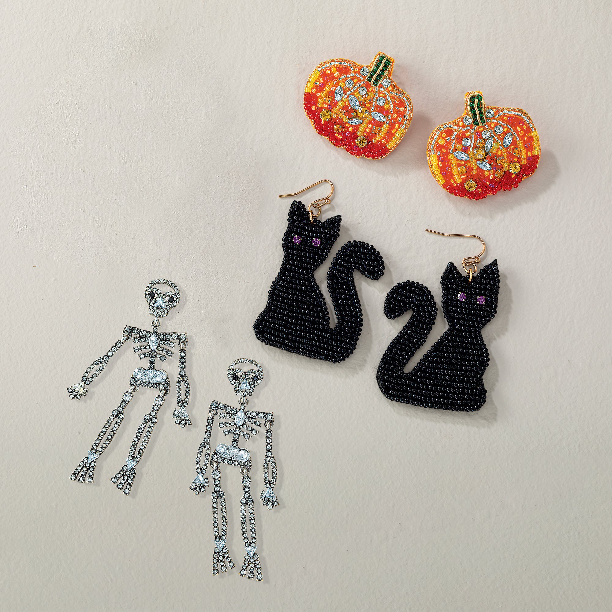 Hand-Beaded Black Cat Earrings