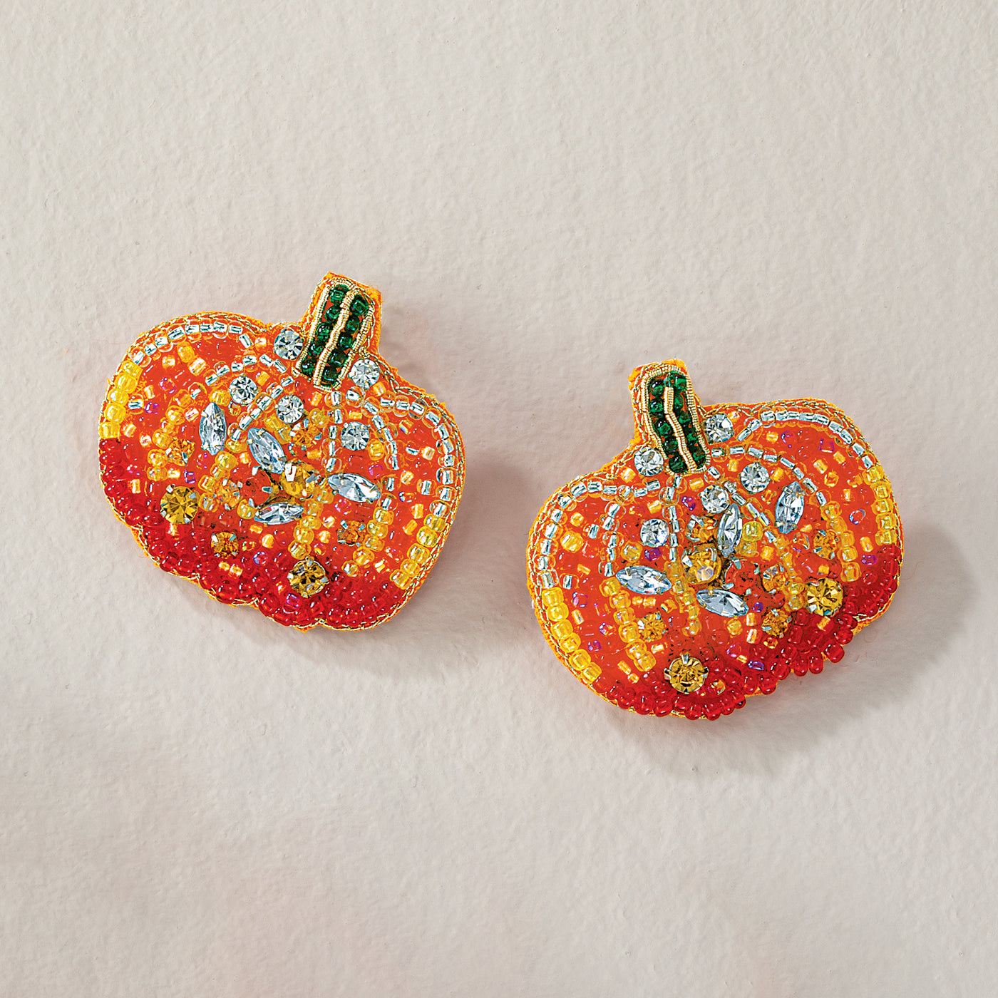 Hand-Beaded Crystal Pumpkin Earrings