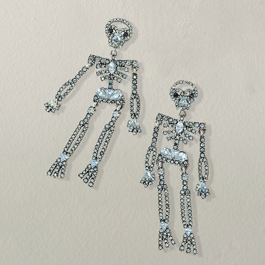 Hand-Beaded Dancing Skeleton Earrings