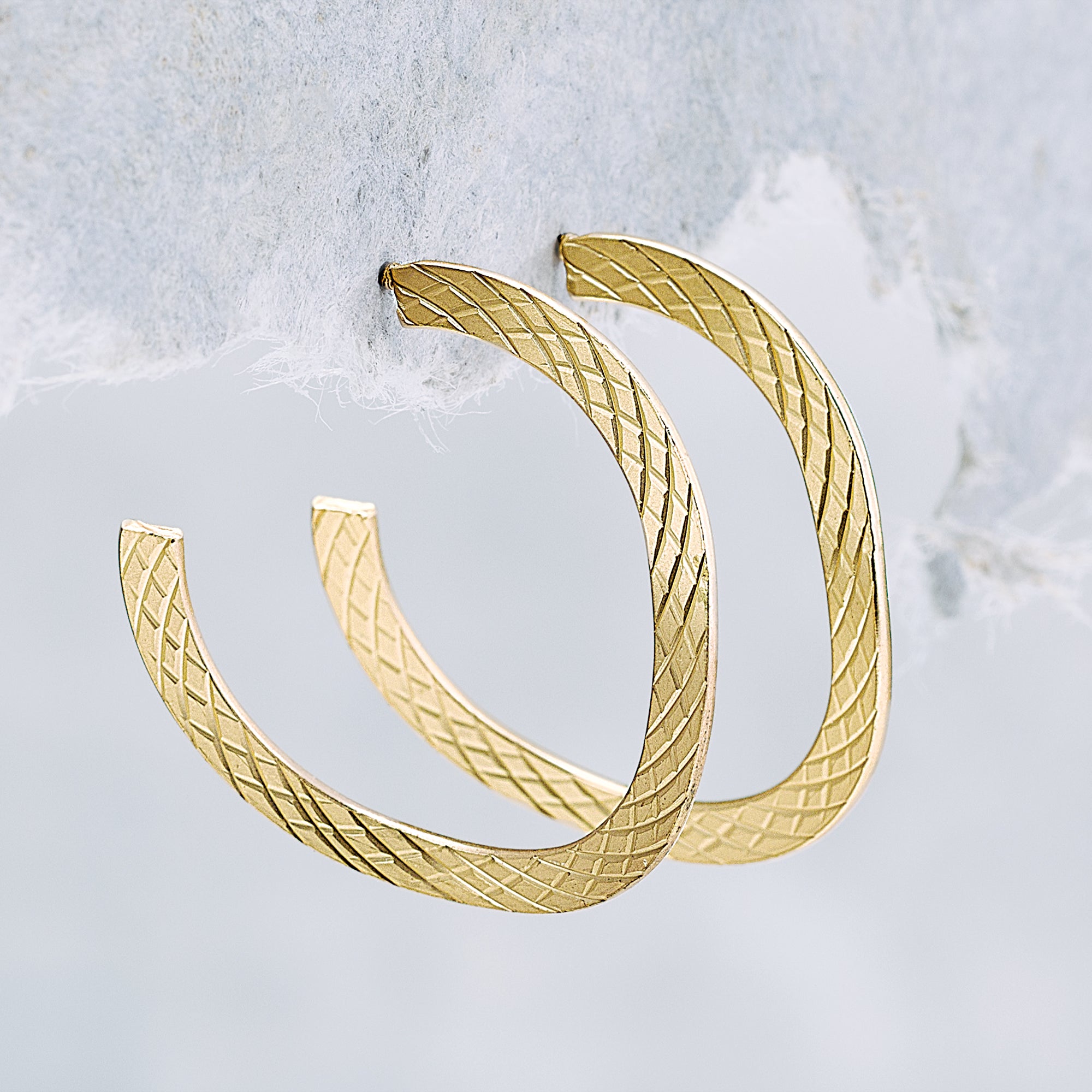 Cleopatra Brushed Gold Textured Hoop Earrings