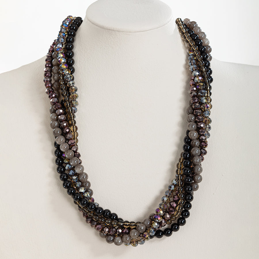 Midnight Smoke Five Strand Beaded Necklace