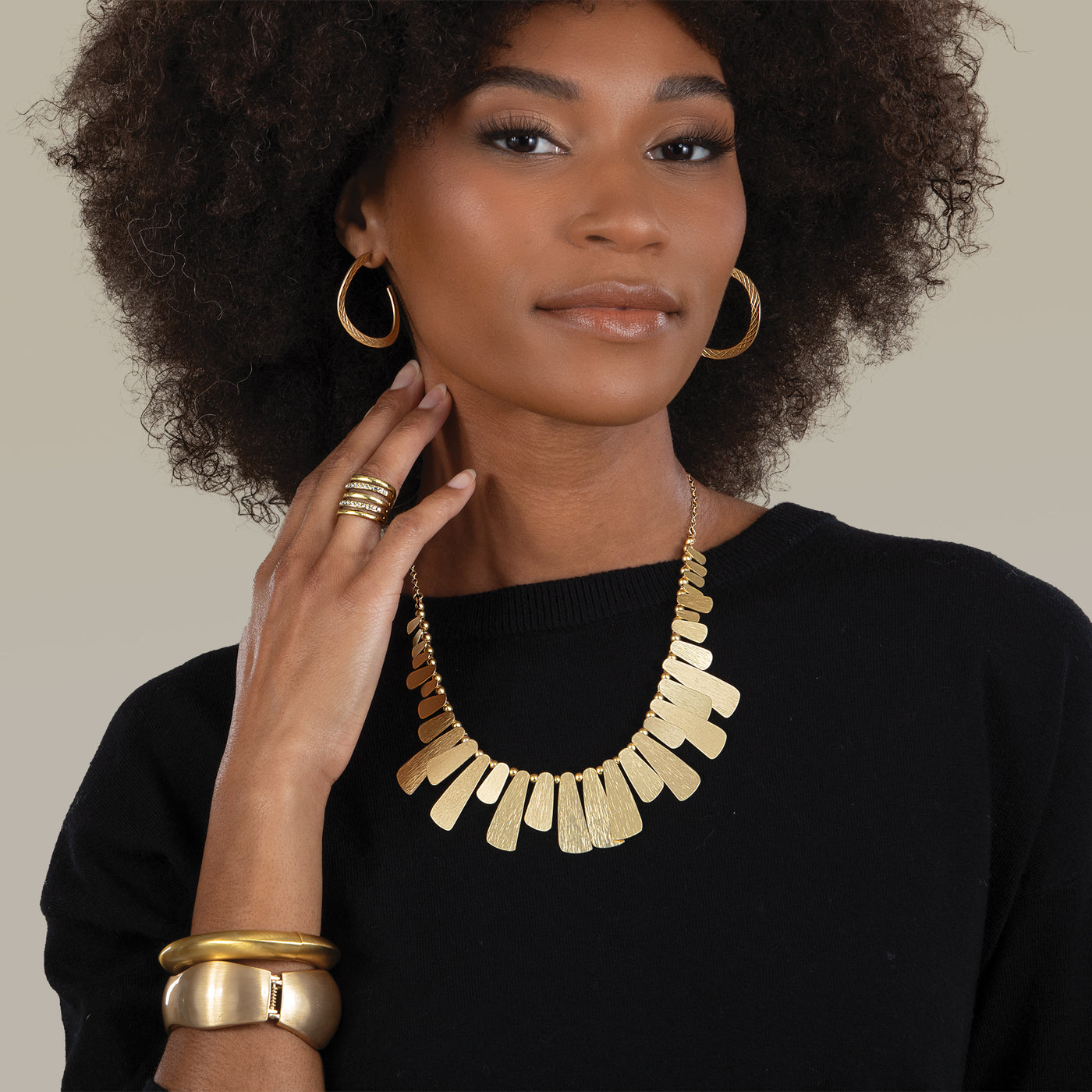 Cleopatra Brushed Gold Statement Necklace