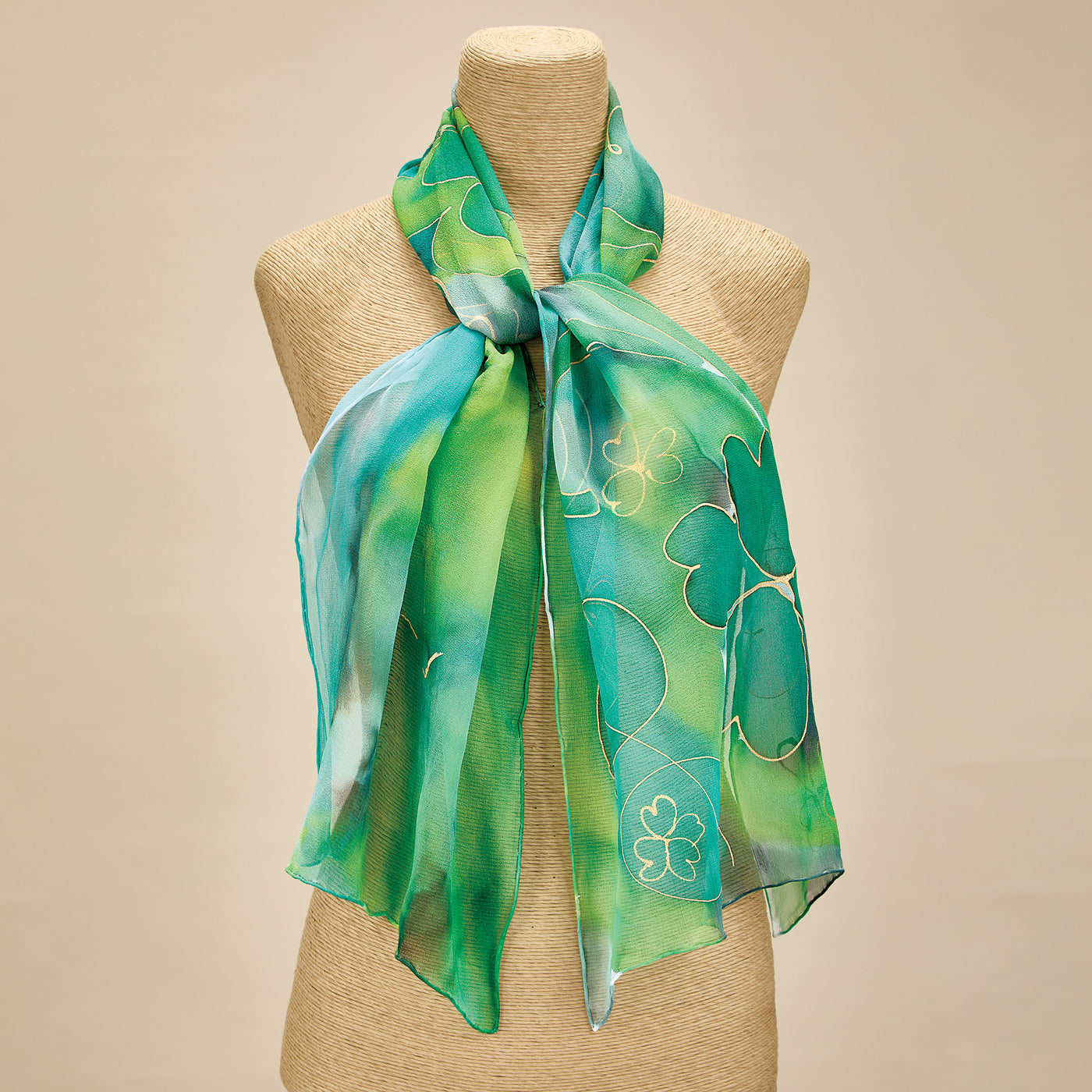 Hand-Painted Charming Clovers Silk Scarf