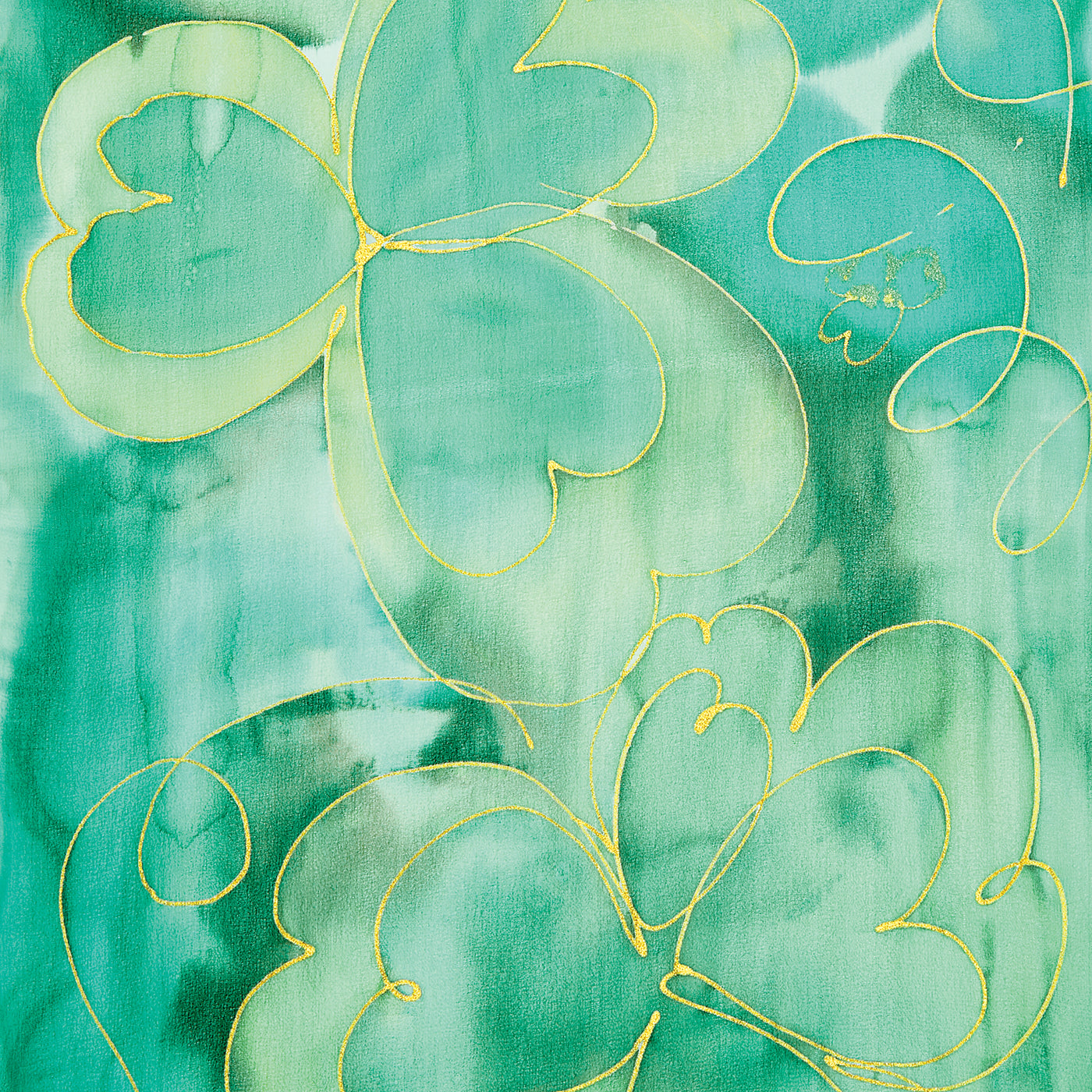 Hand-Painted Charming Clovers Silk Scarf