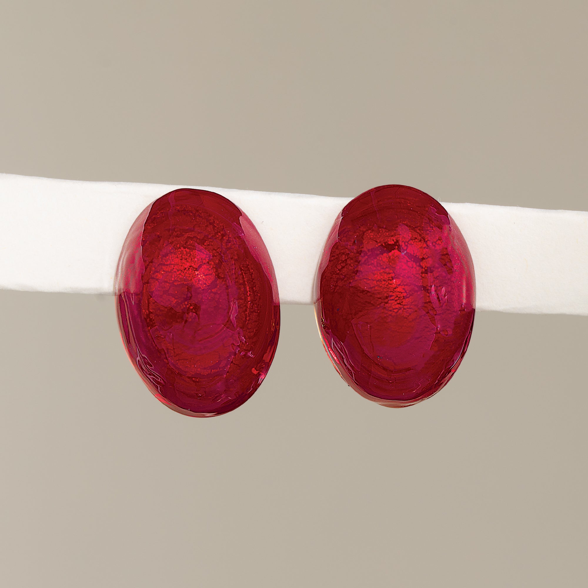 Murano Glass Red Oval Clip-On Earrings